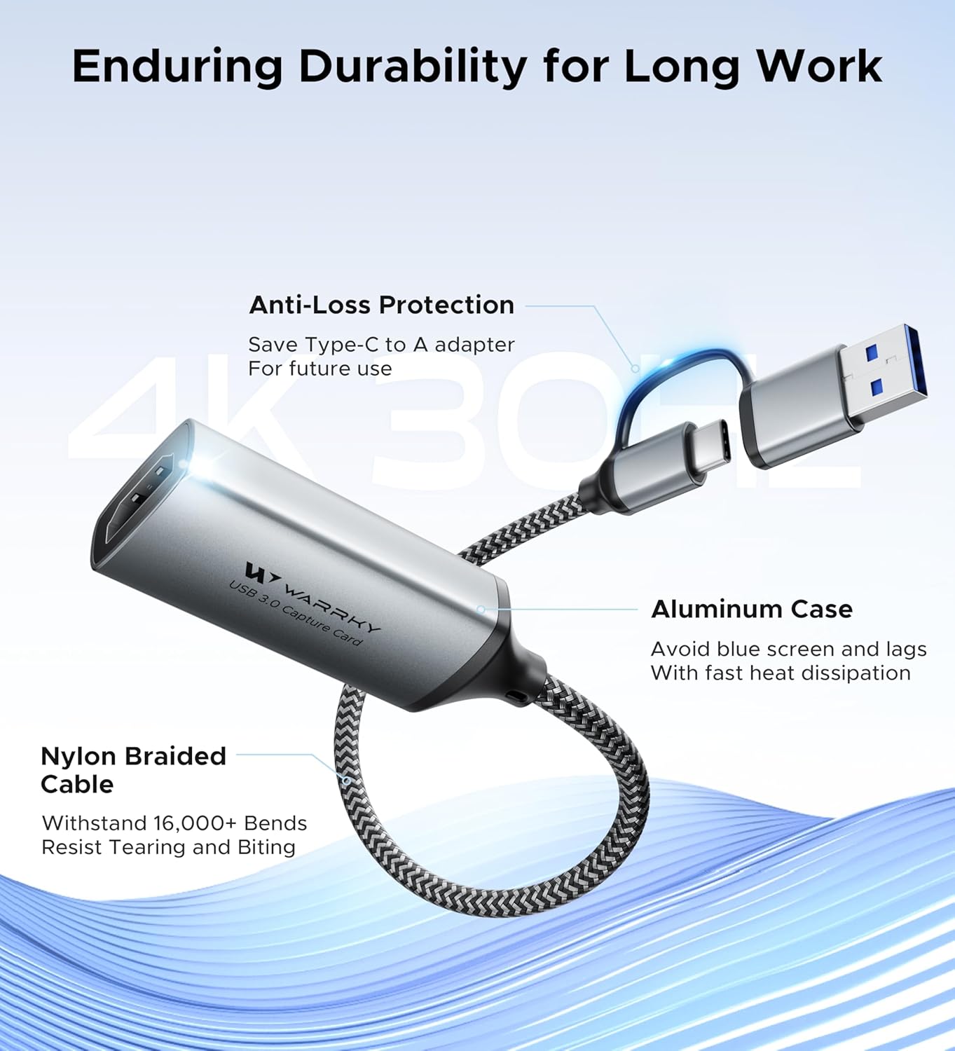 Карта відеозахоплення Warrky Video Capture Card, 4K HDMI для USB A/Type-C 1080P 60FPS - Зображення 7