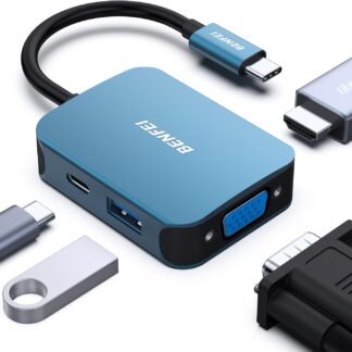 USB-хаб BENFEI USB Type-C to 1xUSB3.0+HDMI+VGA+PD Charging Port, Blue