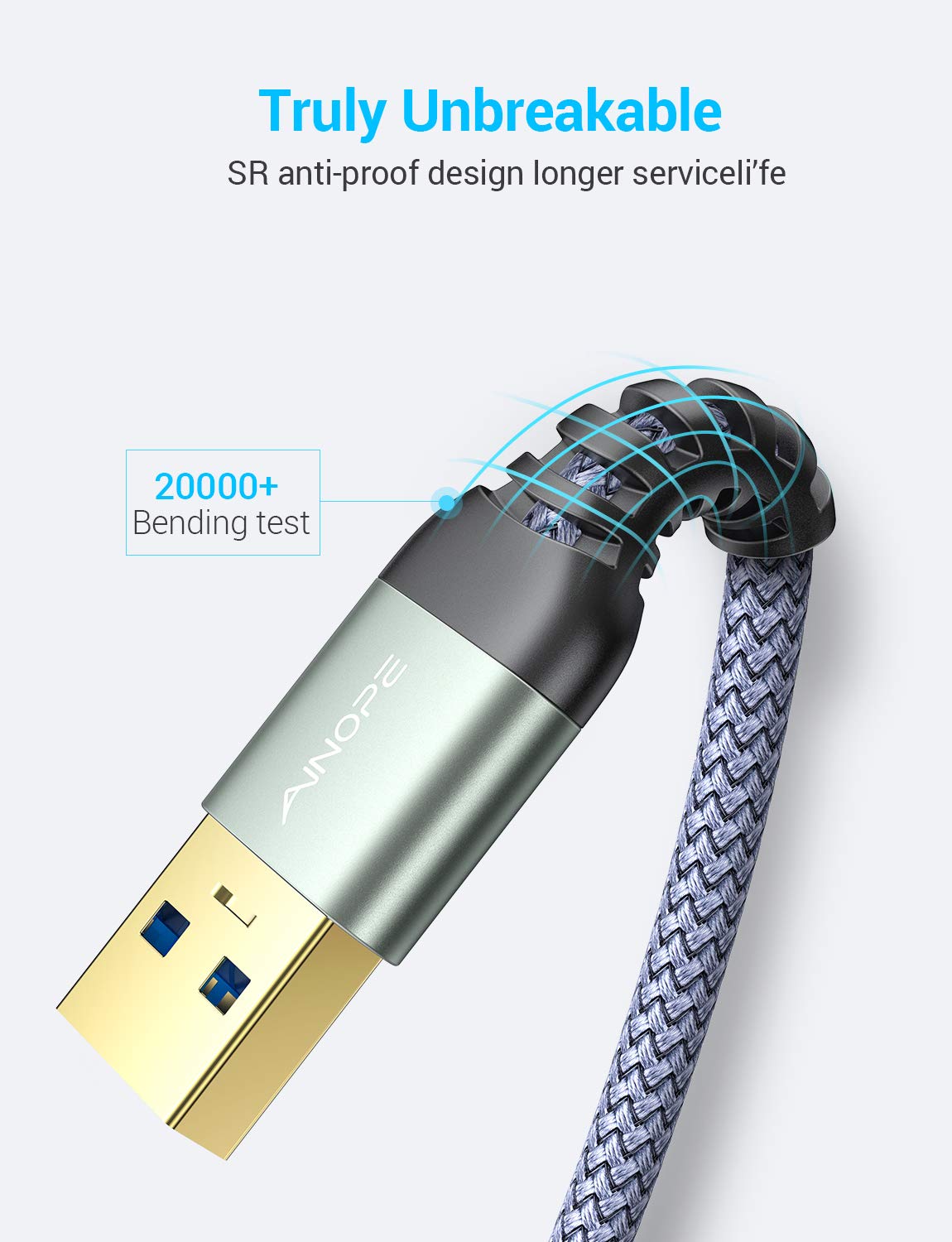 Кабель-подовжувач AINOPE USB3.0, 2м, grey - Зображення 2