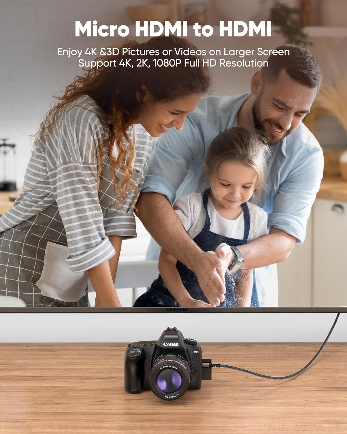 Кабель Highwings microHDMI to HDMI 2.0 4K@60Hz 1м чорний - Зображення 2