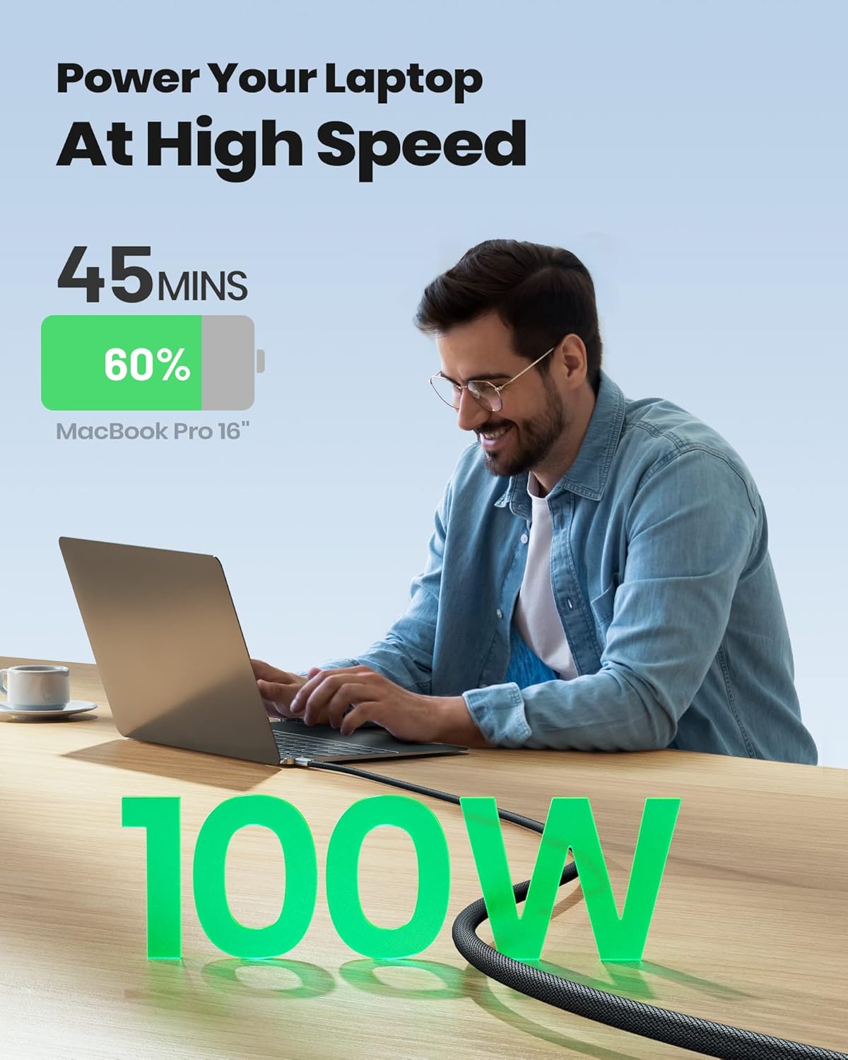 Кабель INIU Type-C to Type-C USB2.0, 100W, 480Mbps, 0.3м, black - Зображення 2