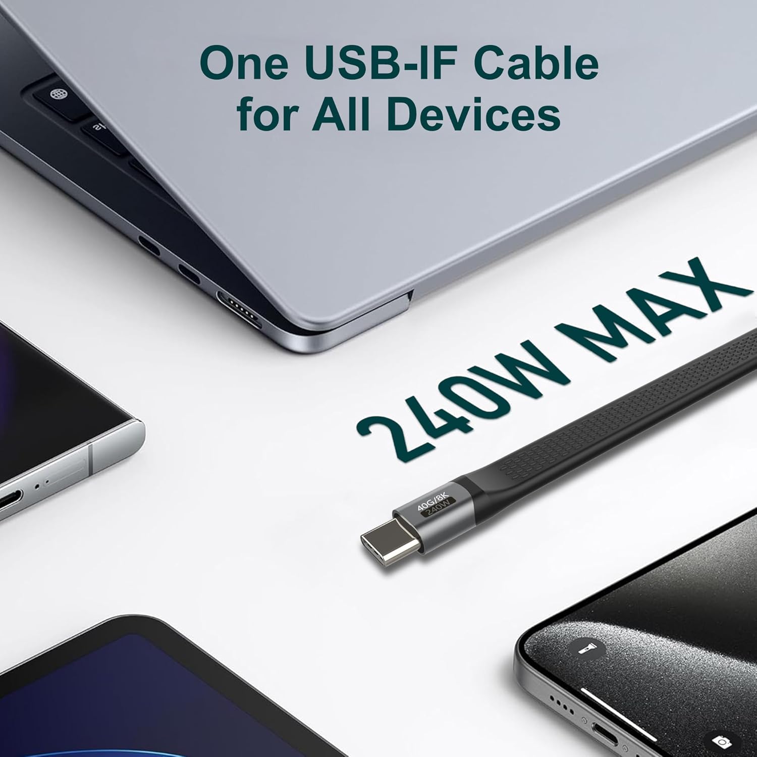 Кабель KETSOOBI USB-C FPC Cable USB4, 240W, 8K/4K Video, 40Gbps, 0.13м, black - Зображення 3