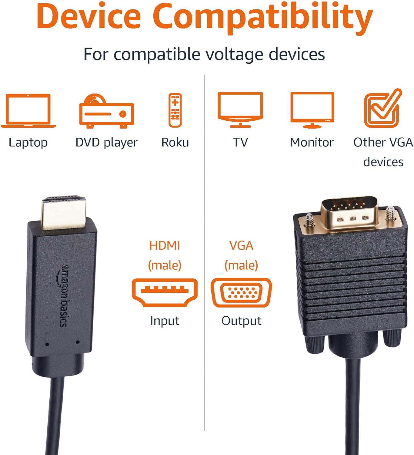Кабель Amazon Basics HDMI to VGA 1920x1080@60Hz, 1.8м, black - Зображення 3