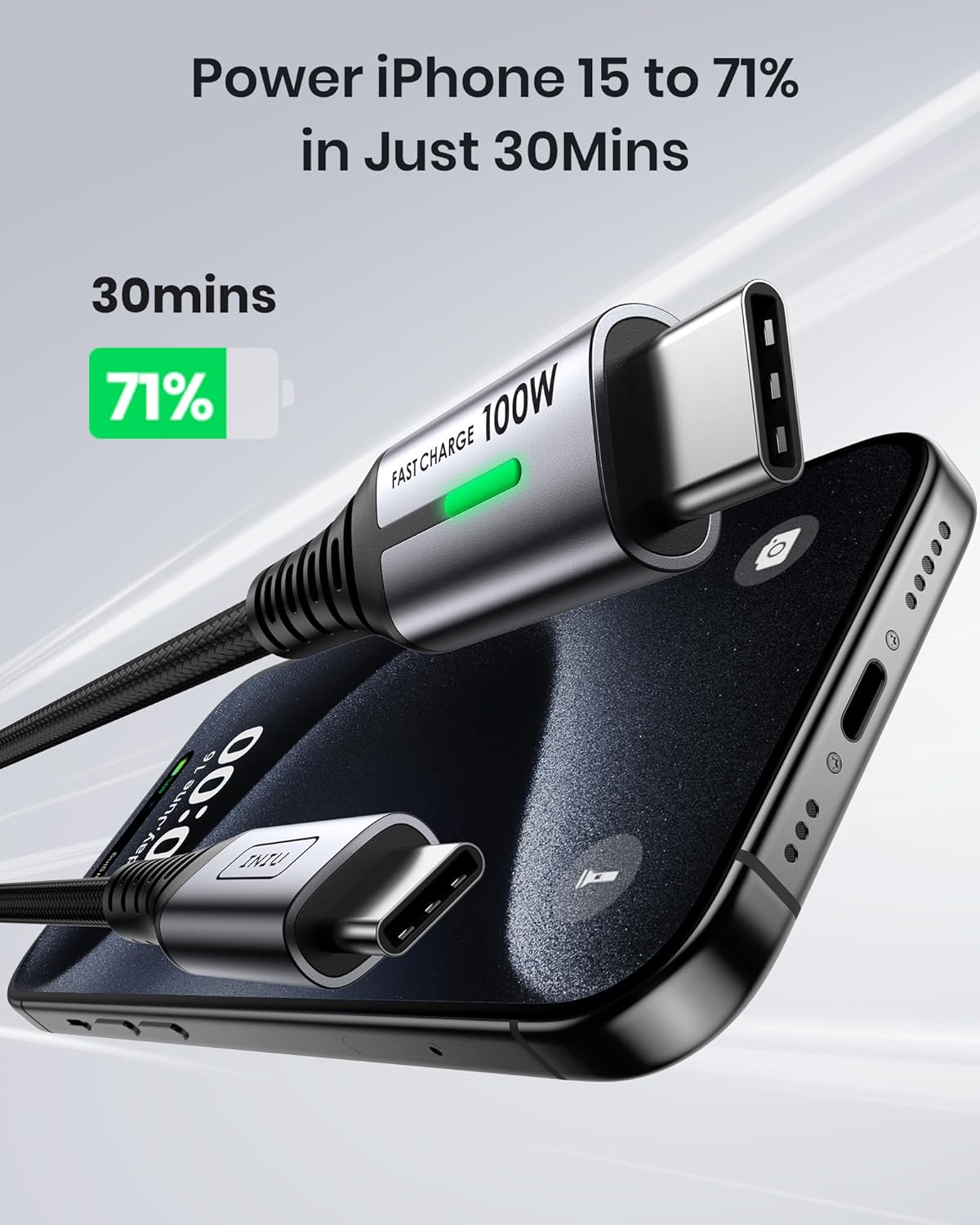 Кабель INIU Type-C to Type-C USB2.0, 100W, 480Mbps, 0.3м, black - Зображення 3