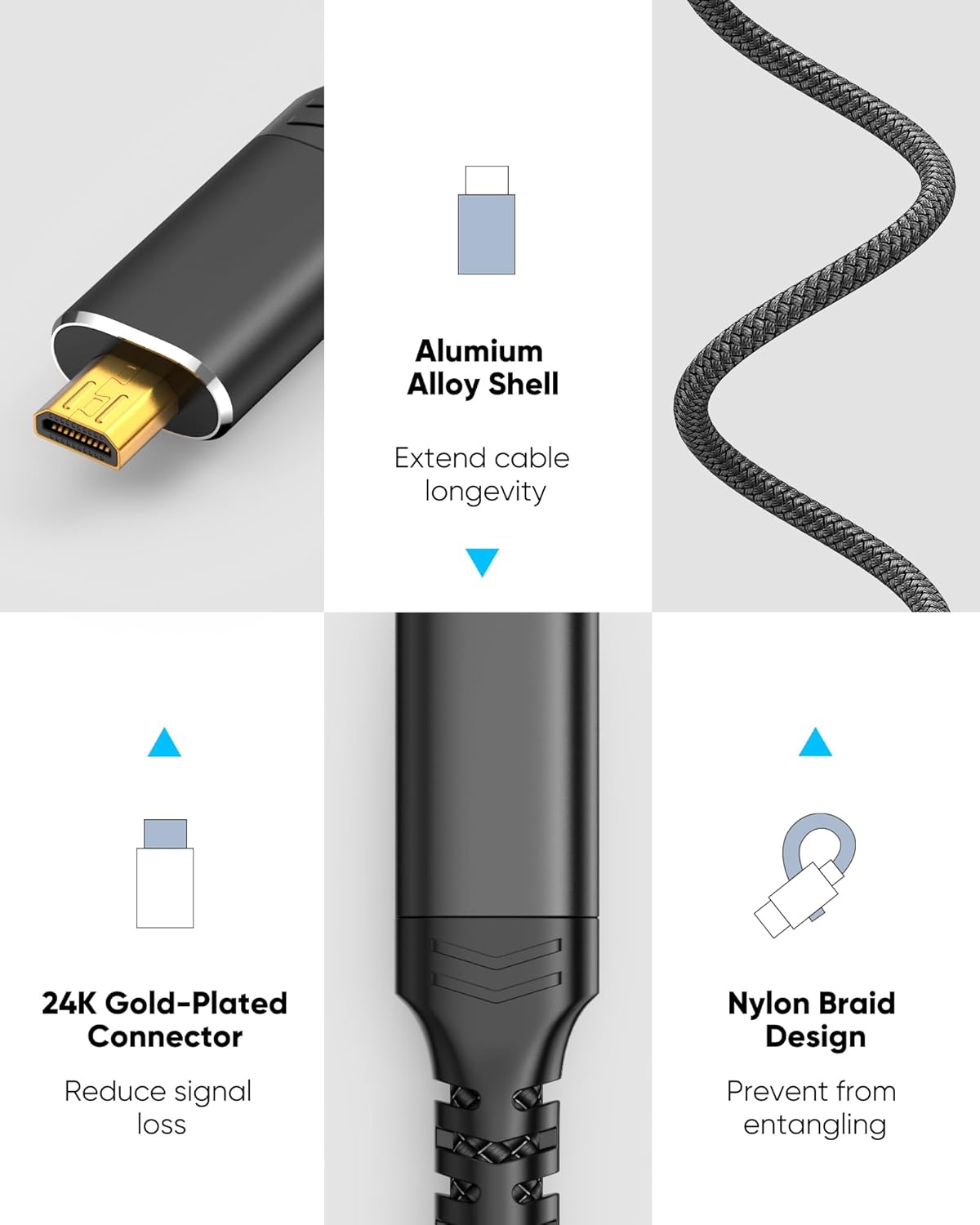 Кабель Highwings microHDMI to HDMI 2.0 4K@60Hz 1м чорний - Зображення 6