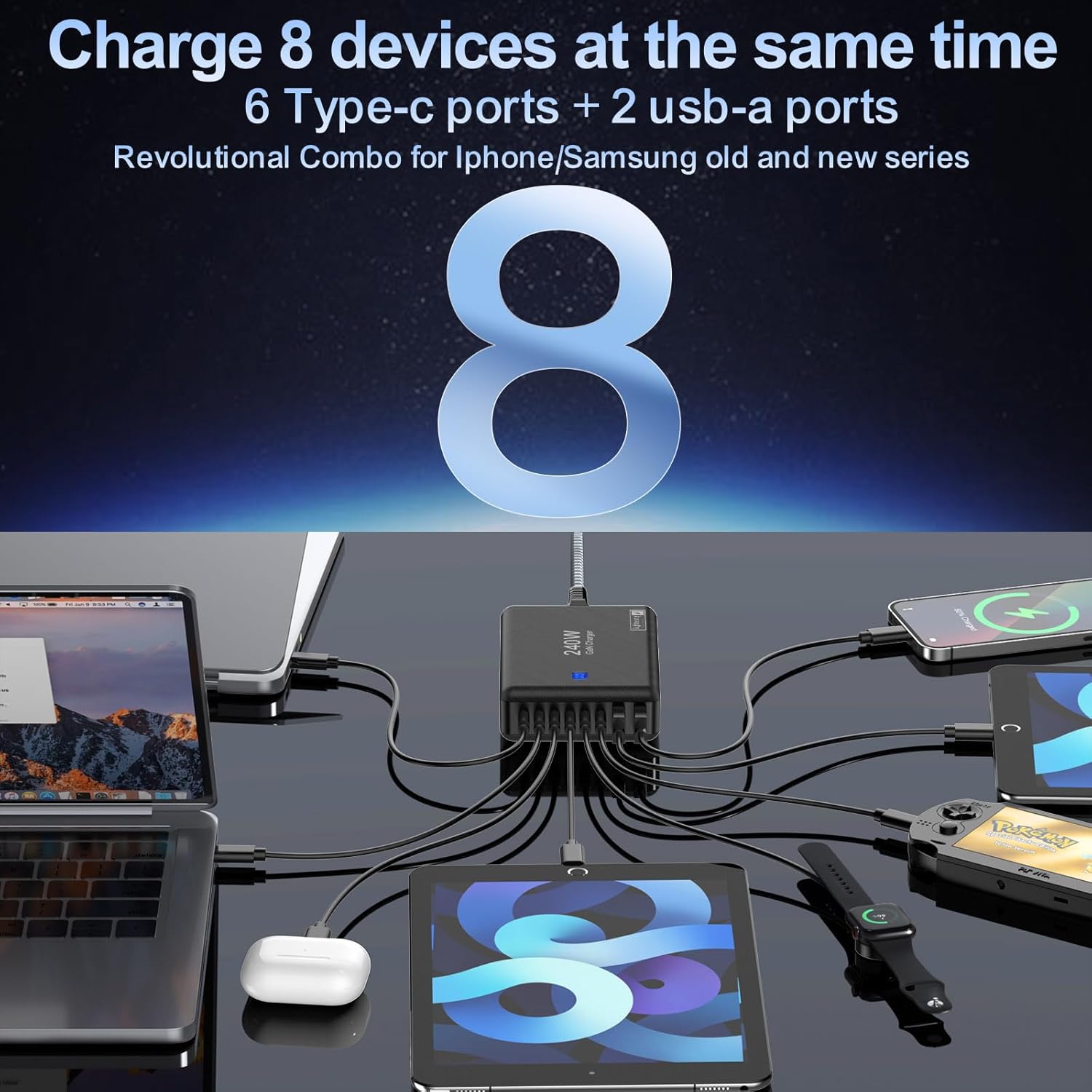 Зарядний пристрій Lightning Ofertas Charger 8 Ports GaN 240W (ZETX210W01A) - Зображення 2