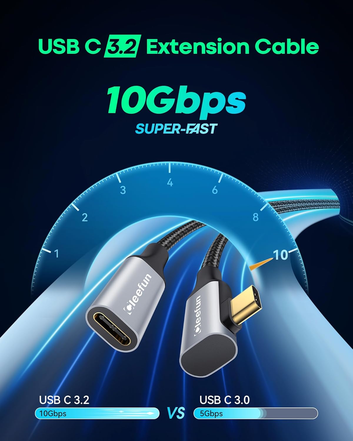 Кабель-подовжувач CLEEFUN Type-C to Type-C USB3.2 100W 90 Degree 2м Grey - Зображення 2