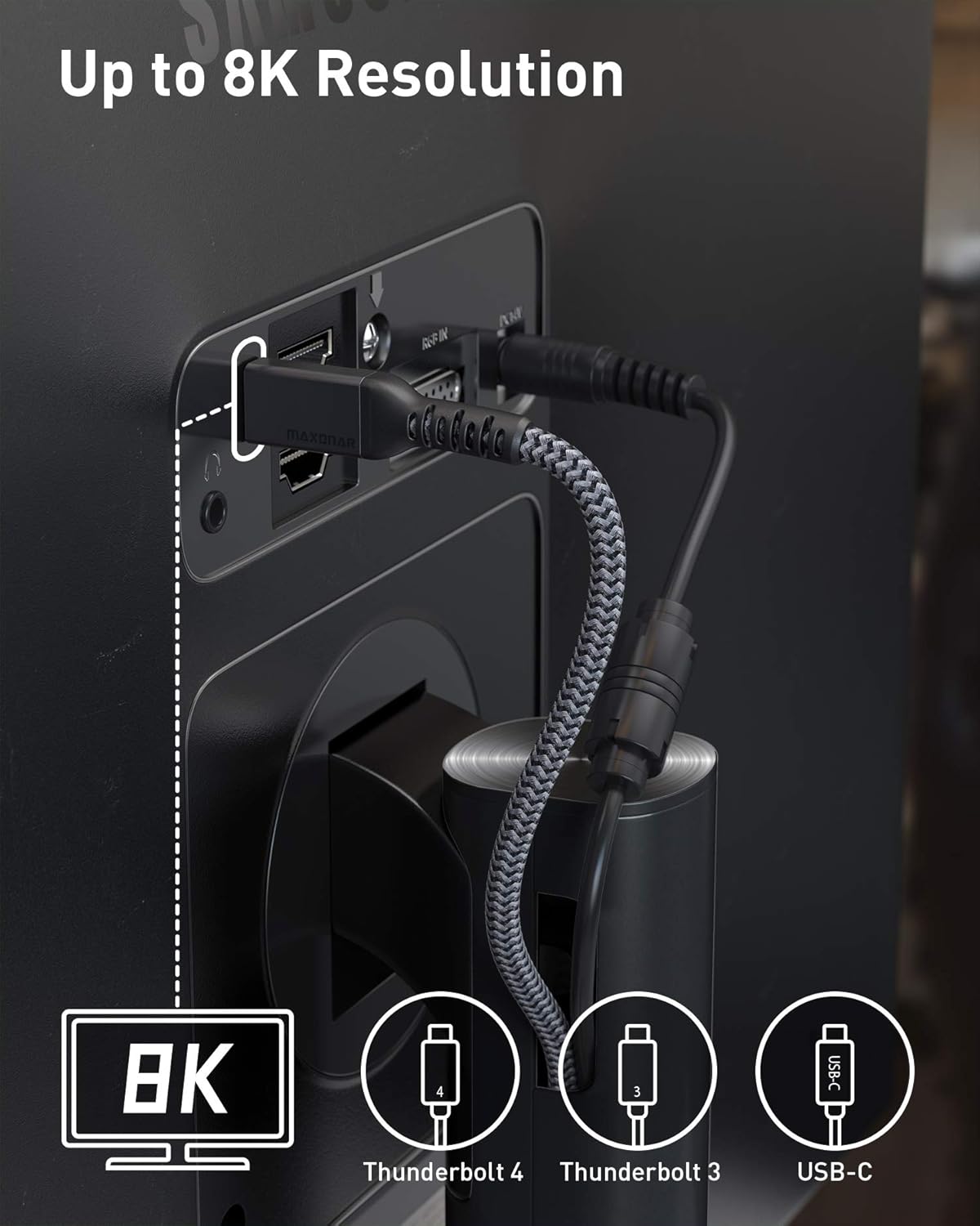 Кабель Maxonar Type-C to Type-C Thunderbolt 4/USB4 8K@60Hz, 240W, 40Gbps, 1м Black - Зображення 3