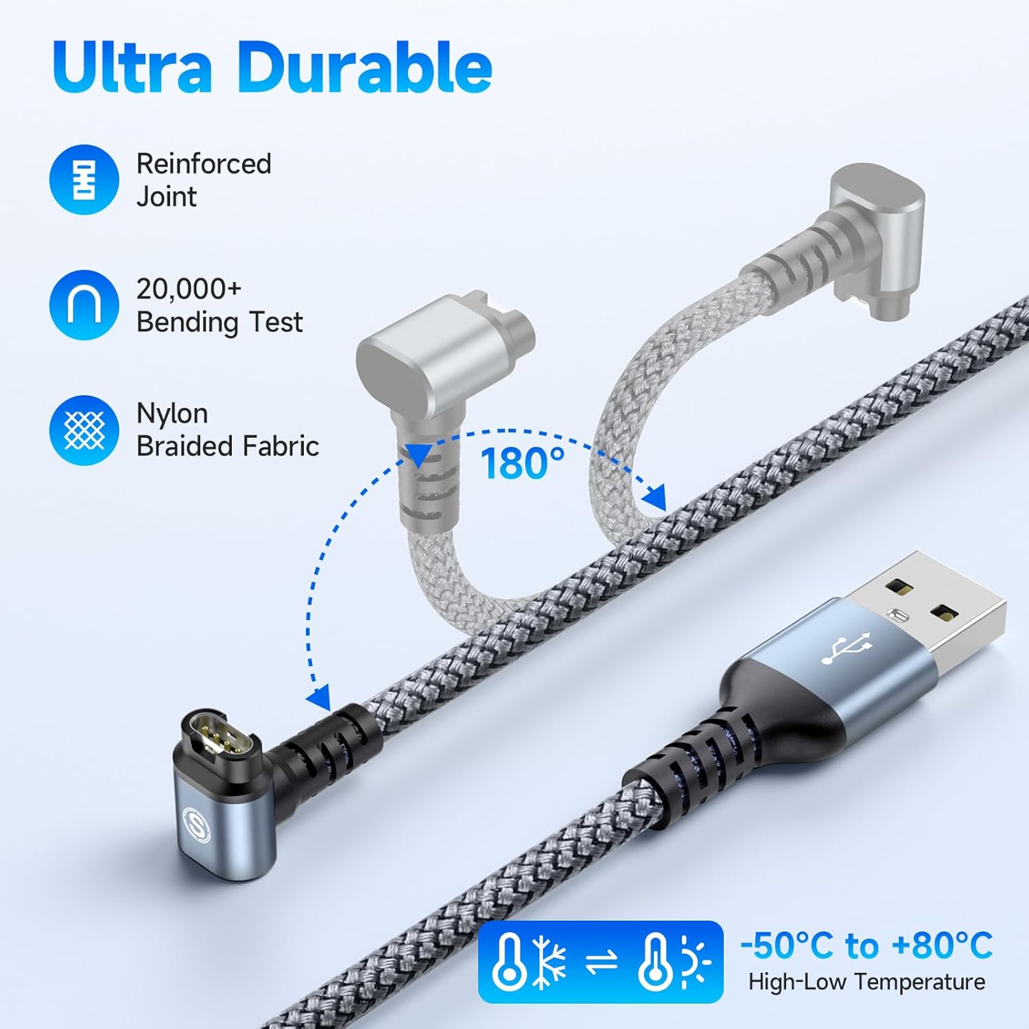 Кабель заряджання Sweguard для Garmin Watch Right Angle 1.2м, сірий - Зображення 3