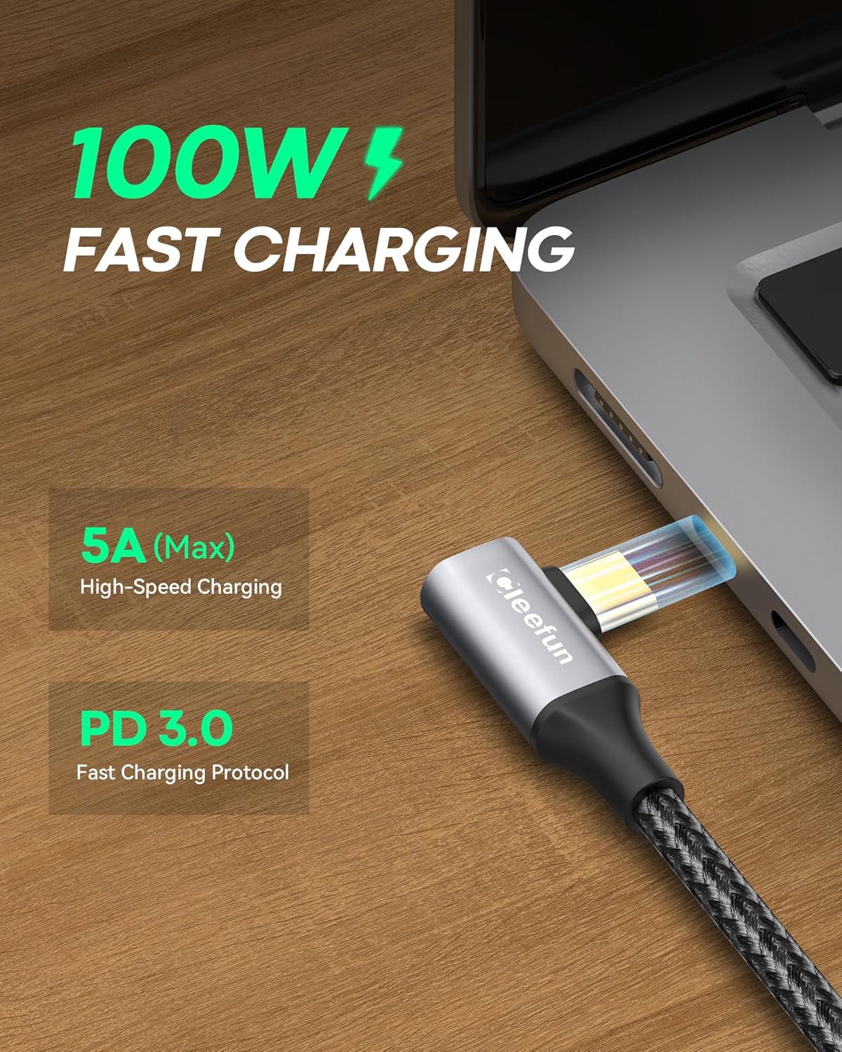 Кабель-подовжувач CLEEFUN Type-C to Type-C USB3.2 100W 90 Degree 2м Grey - Зображення 3