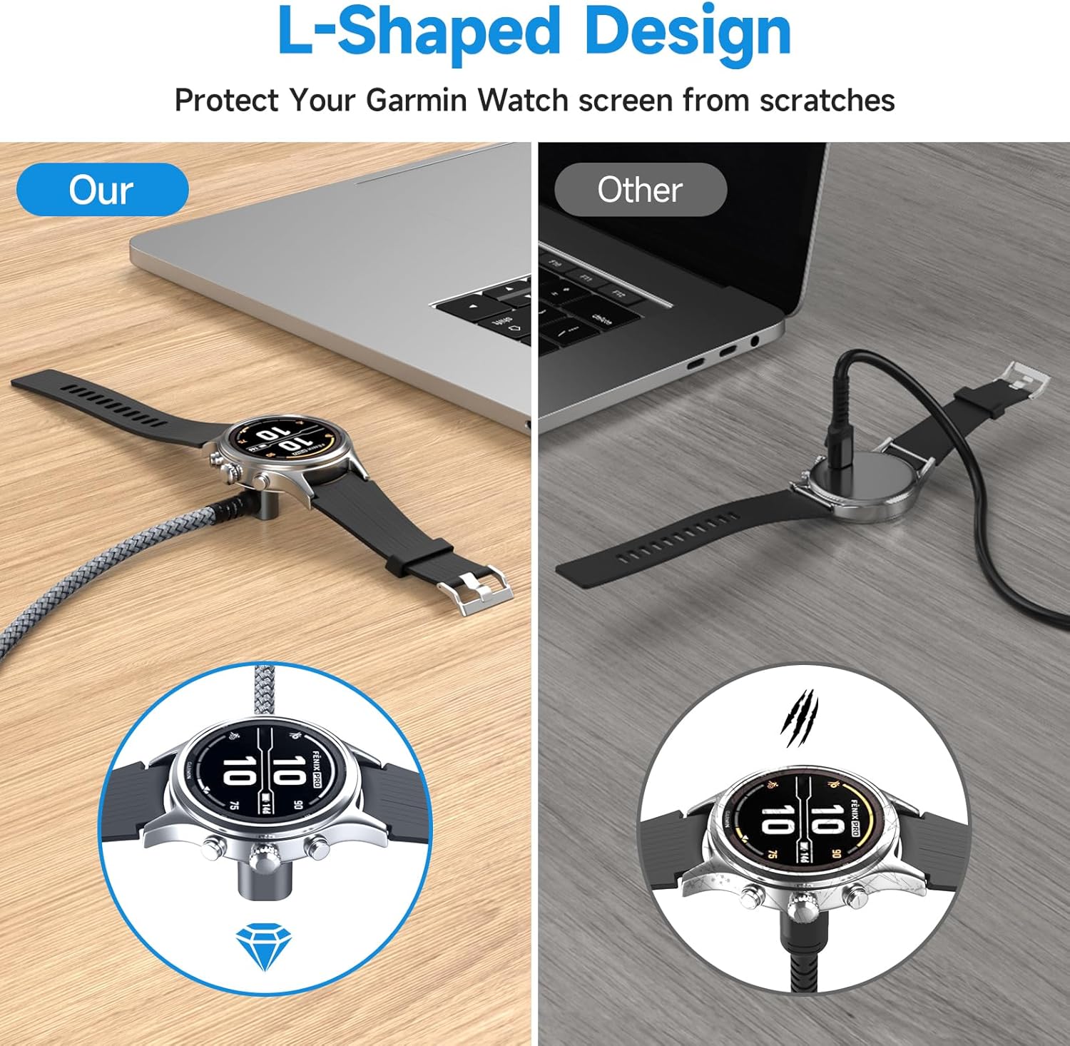 Кабель заряджання Sweguard для Garmin Watch Right Angle 1.2м, сірий - Зображення 4