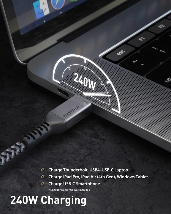 Кабель Maxonar Type-C to Type-C Thunderbolt 4/USB4 8K@60Hz, 240W, 40Gbps, 1м Black - Зображення 5