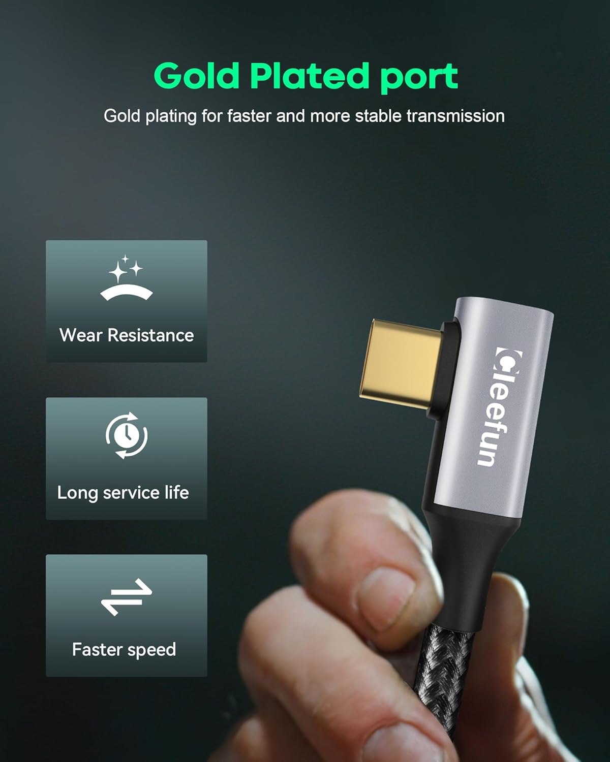 Кабель-подовжувач CLEEFUN Type-C to Type-C USB3.2 100W 90 Degree 2м Grey - Зображення 6