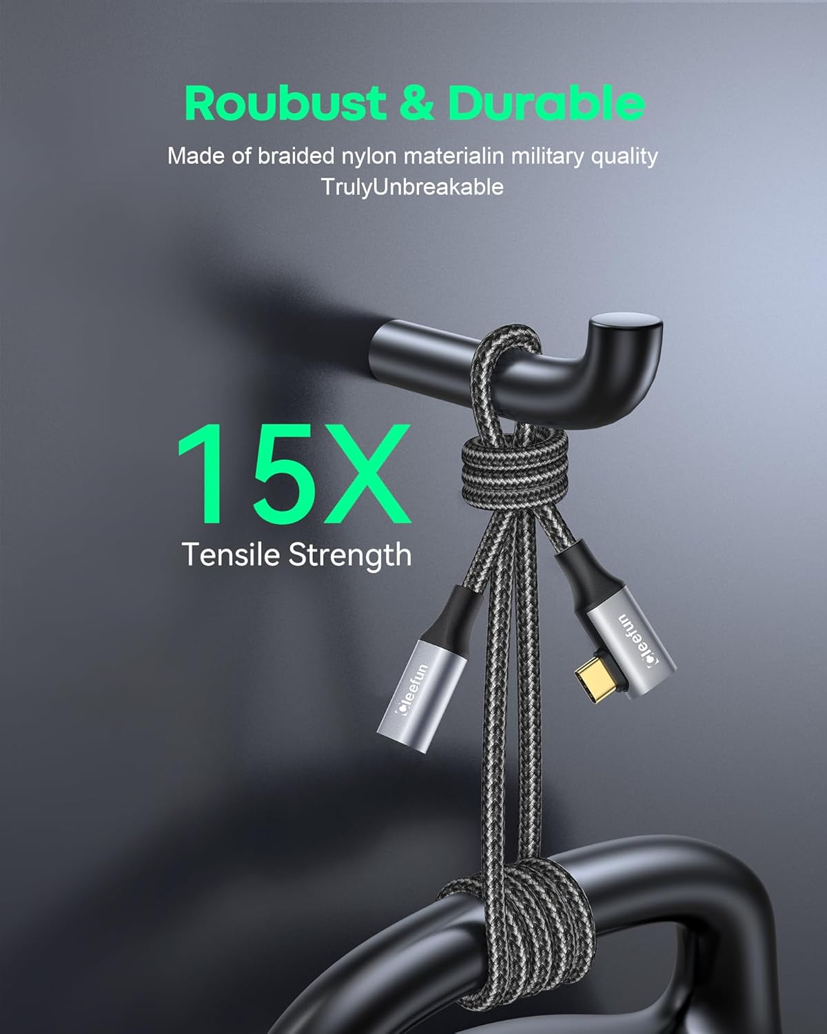 Кабель-подовжувач CLEEFUN Type-C to Type-C USB3.2 100W 90 Degree 2м Grey - Зображення 7