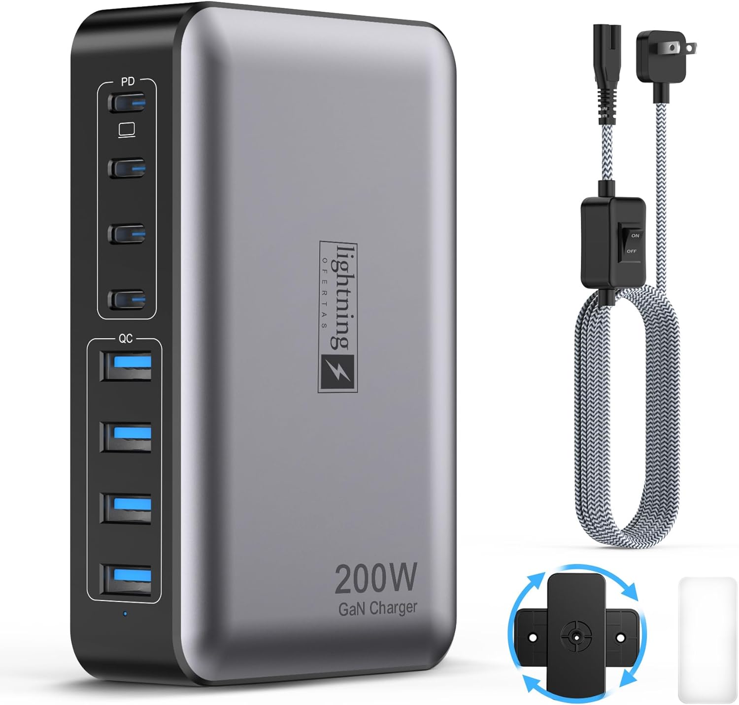 Зарядний пристрій Lightning Ofertas Charger 8 Ports GaN 200W (ZETX200W-U)