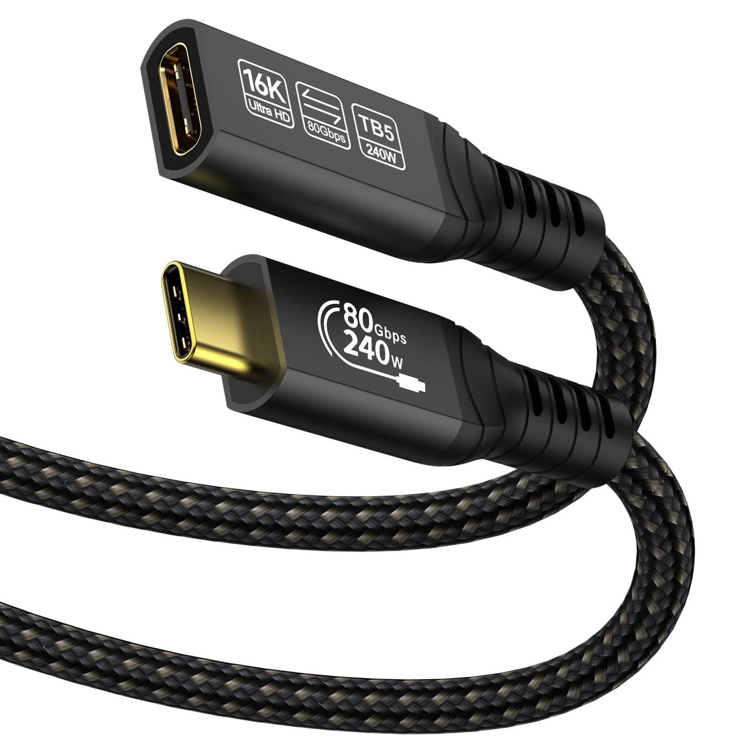 Кабель подовжувач ConnBull USB-C Coaxial Cable Thunderbolt 5, 240W, 16K/8K Video, 80Gbps, 0.5м, black