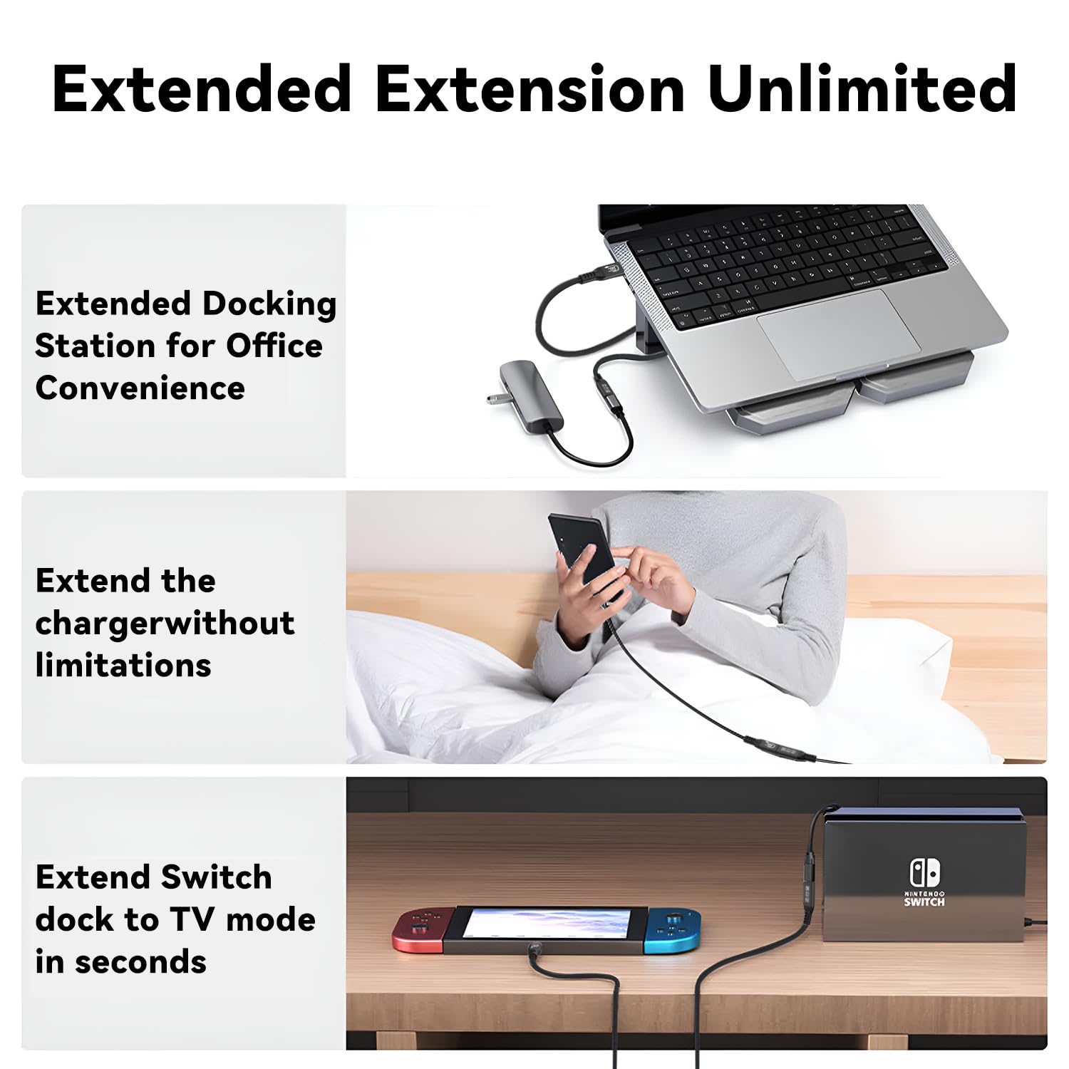 Кабель подовжувач ConnBull USB-C Coaxial Cable Thunderbolt 5, 240W, 16K/8K Video, 80Gbps, 0.5м, black - Зображення 2