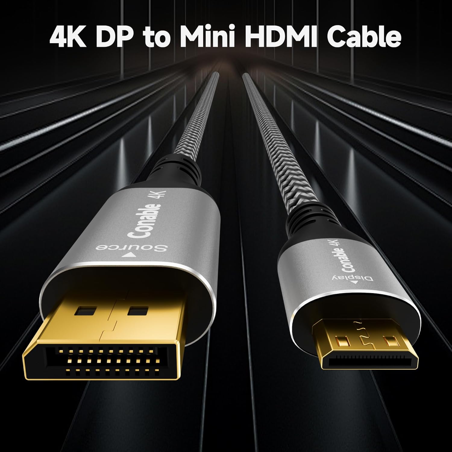 Кабель Conable DisplayPort to Mini HDMI, 4K@60Hz, 2K@120Hz, 1080P@120Hz, 3м, grey - Зображення 2