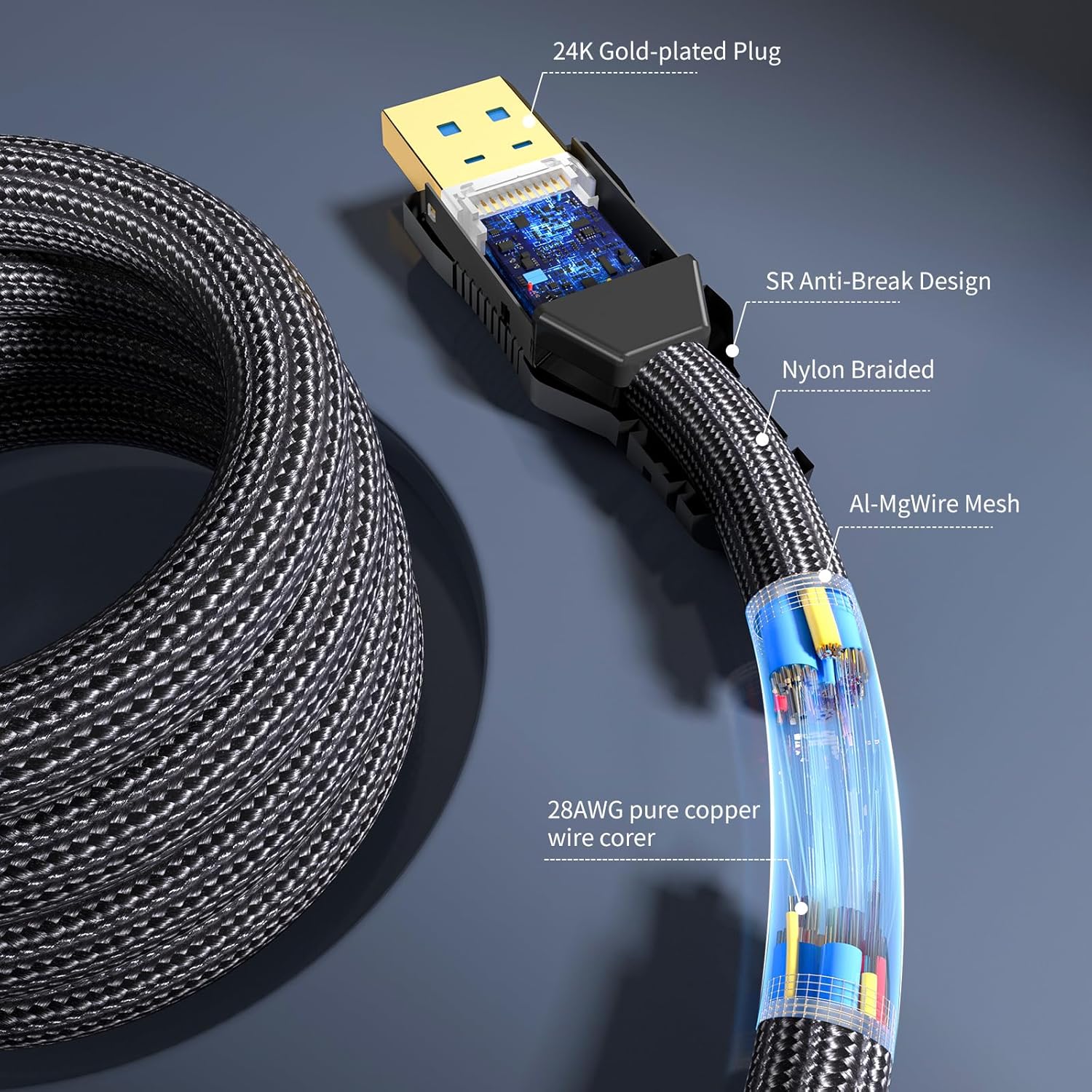 Кабель Cratree Displayport v2.1 16K@60Hz, 8K@120Hz, 4K@144Hz 77.4Gbps 2м чорний - Зображення 2