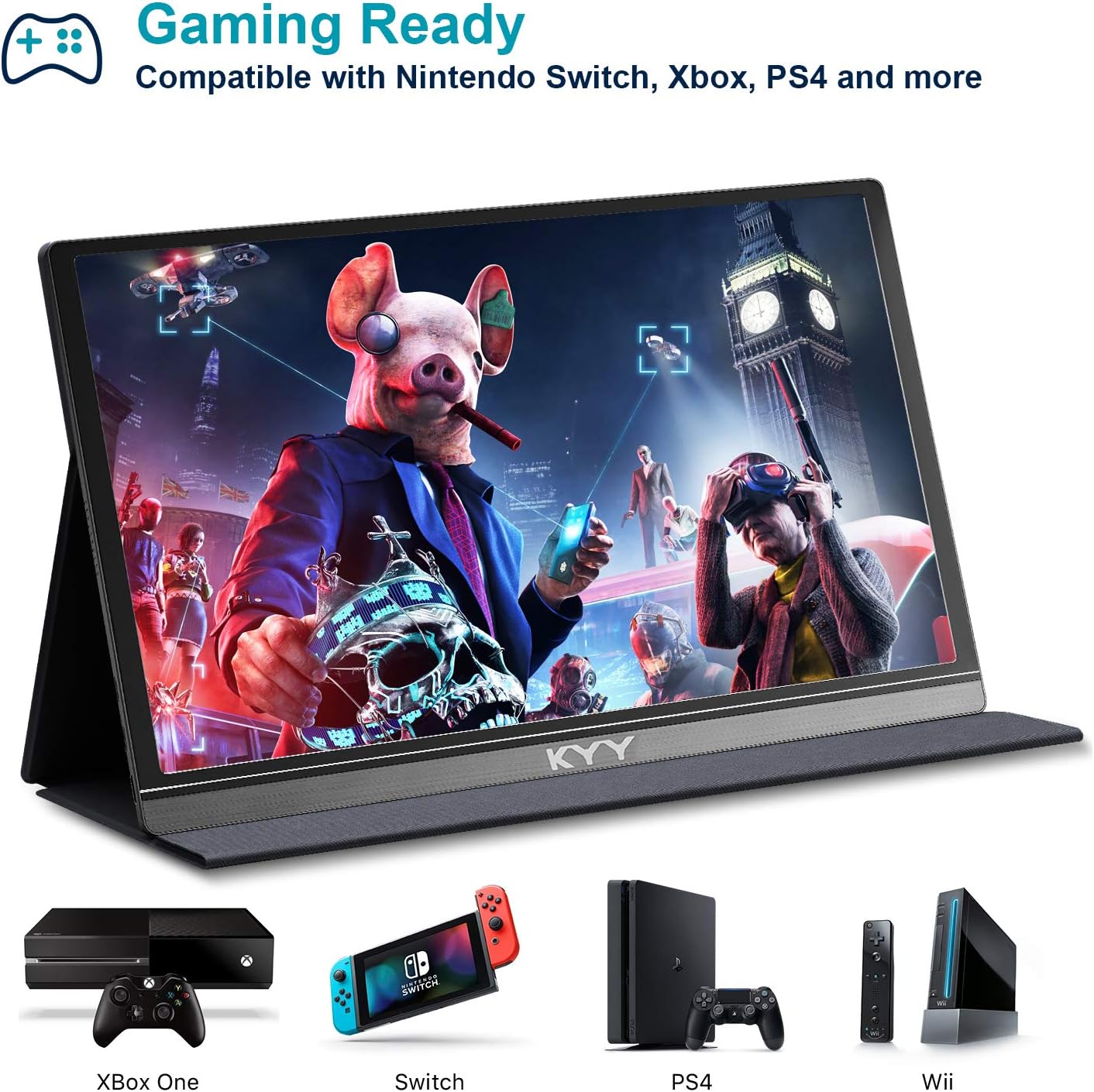 Монітор портативний KYY 15.6" 1080P FHD USB-C, miniHDMI, HDR, IPS, Smart Cover (K3) - Зображення 3