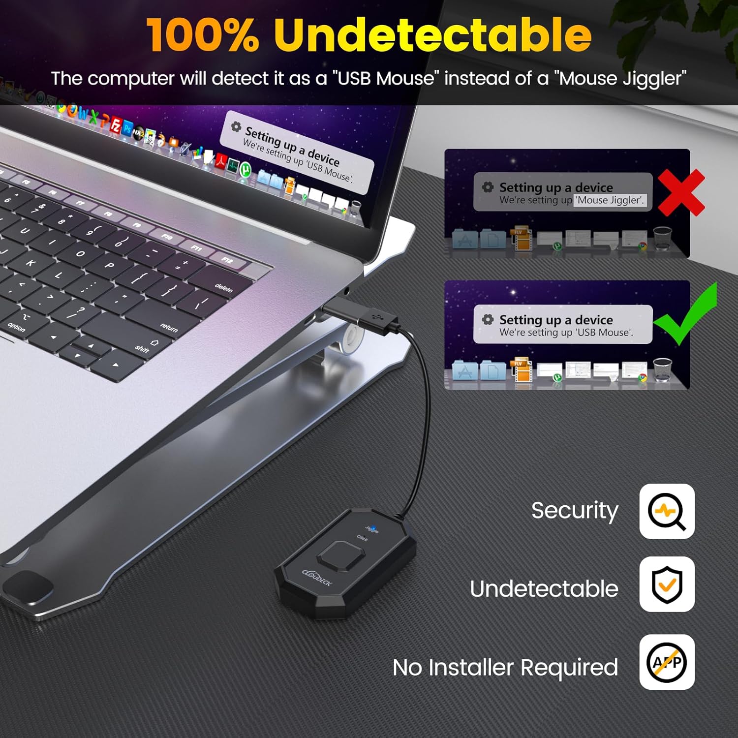 Вігглер клікер шейкер симулятор для миші Cloudeck, USB-A/C, Black - Зображення 3