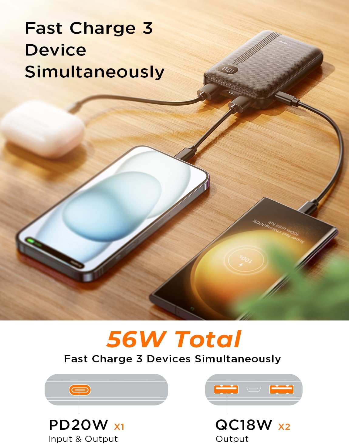 УМБ Powerbank AINOPE Portable Charger, 10000mAh 20W PD чорний - Зображення 3