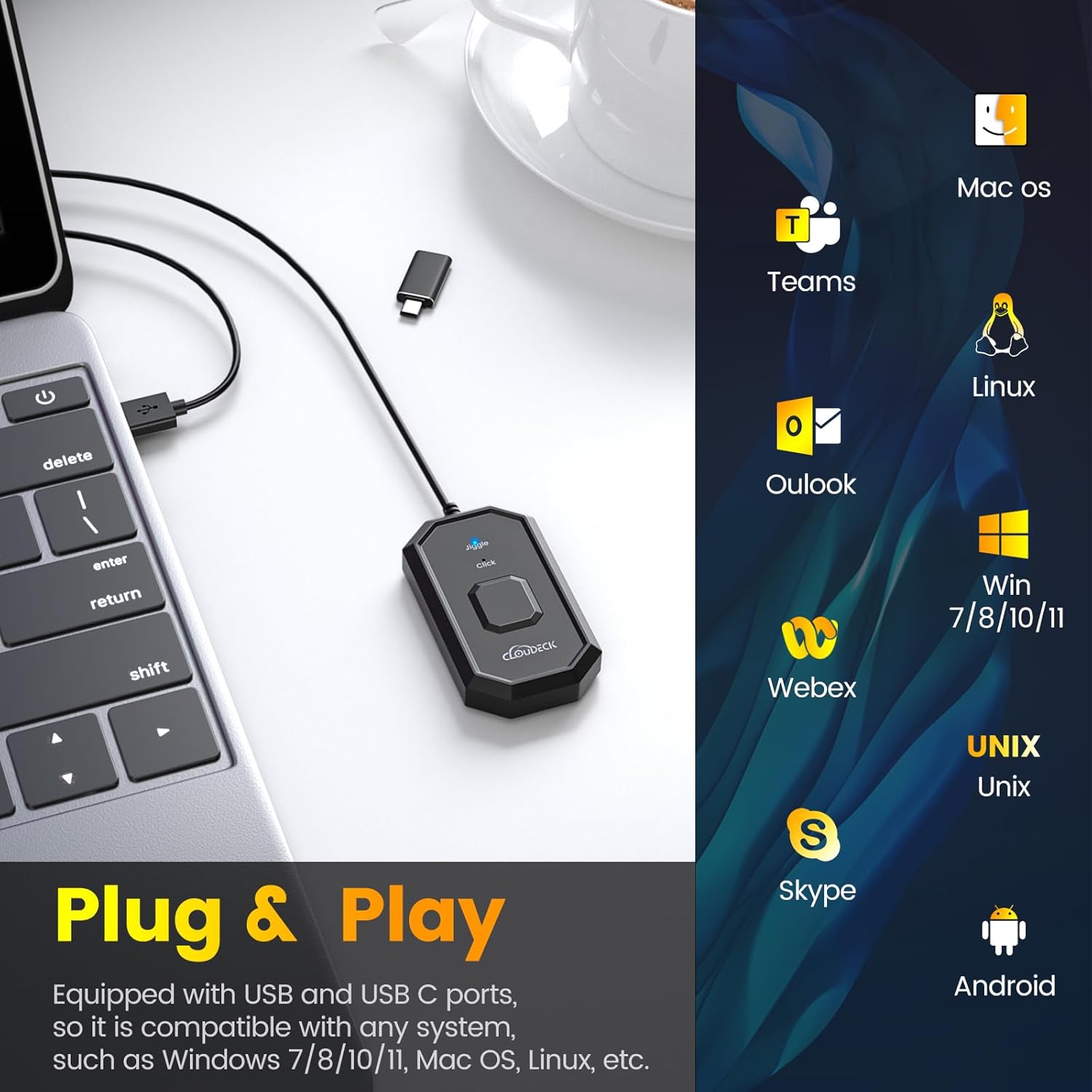 Вігглер клікер шейкер симулятор для миші Cloudeck, USB-A/C, Black - Зображення 4