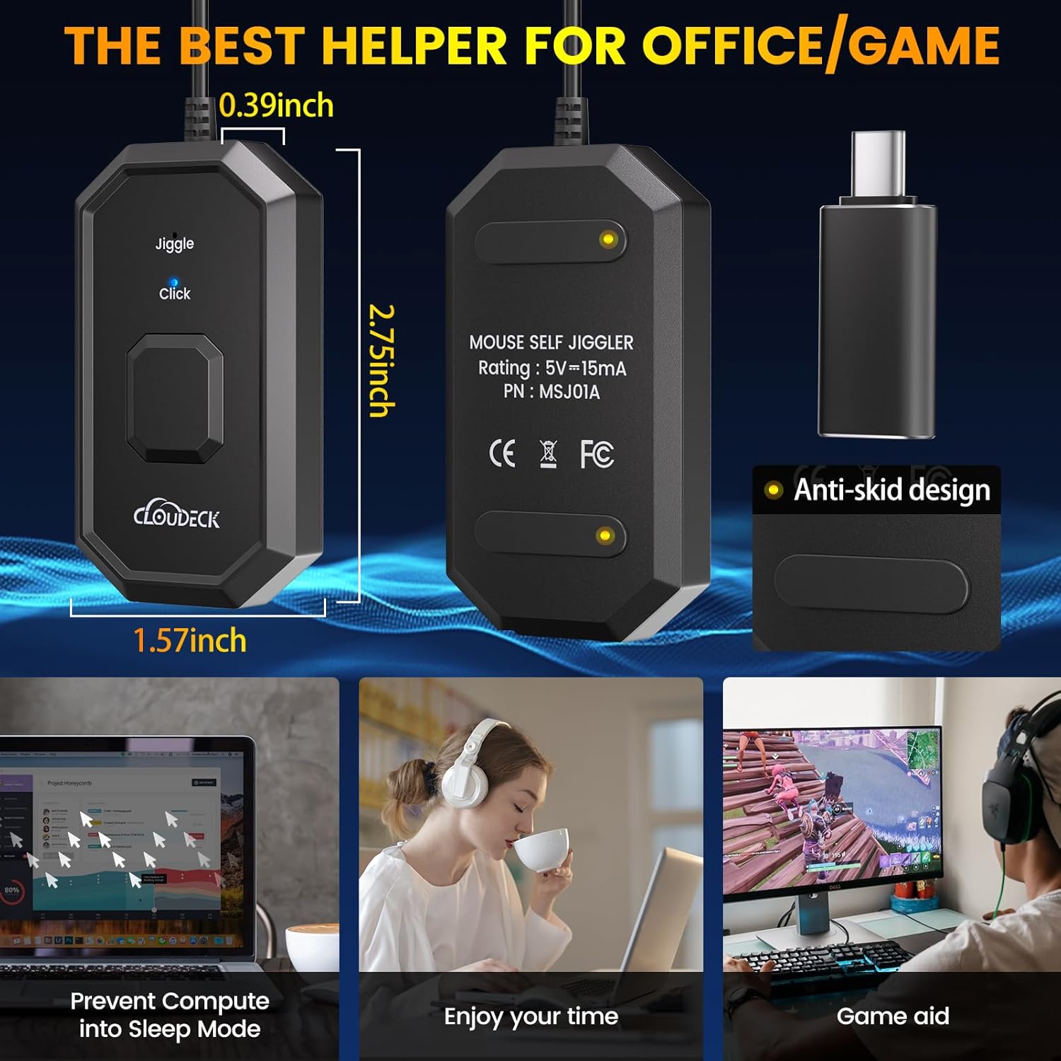 Вігглер клікер шейкер симулятор для миші Cloudeck, USB-A/C, Black - Зображення 6