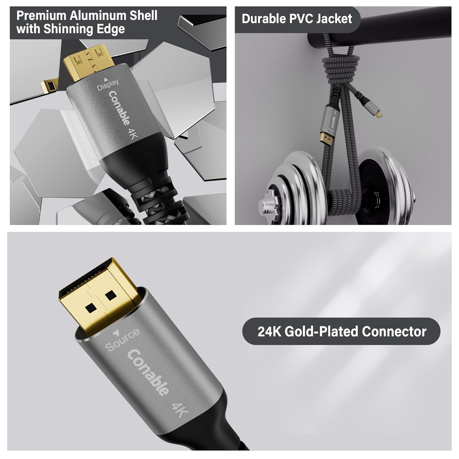 Кабель Conable DisplayPort to Mini HDMI, 4K@60Hz, 2K@120Hz, 1080P@120Hz, 3м, grey - Зображення 6