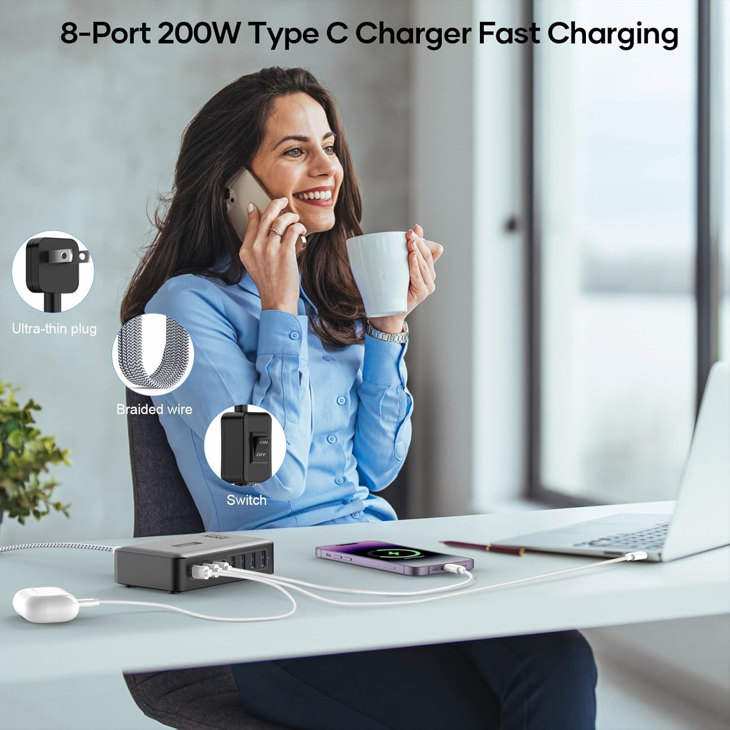 Зарядний пристрій Lightning Ofertas Charger 8 Ports GaN 200W (ZETX200W-U) - Зображення 7