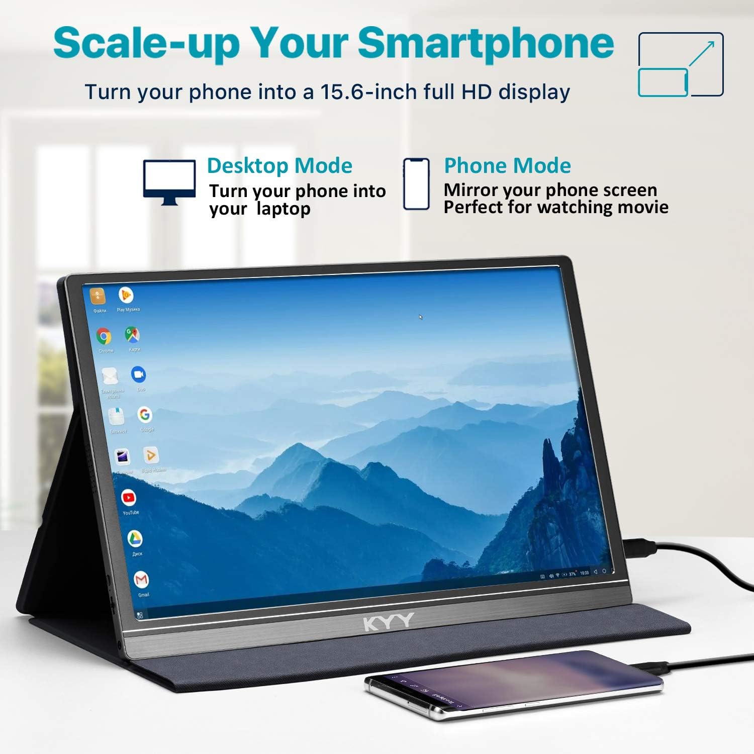 Монітор портативний KYY 15.6" 1080P FHD USB-C, miniHDMI, HDR, IPS, Smart Cover (K3) - Зображення 7