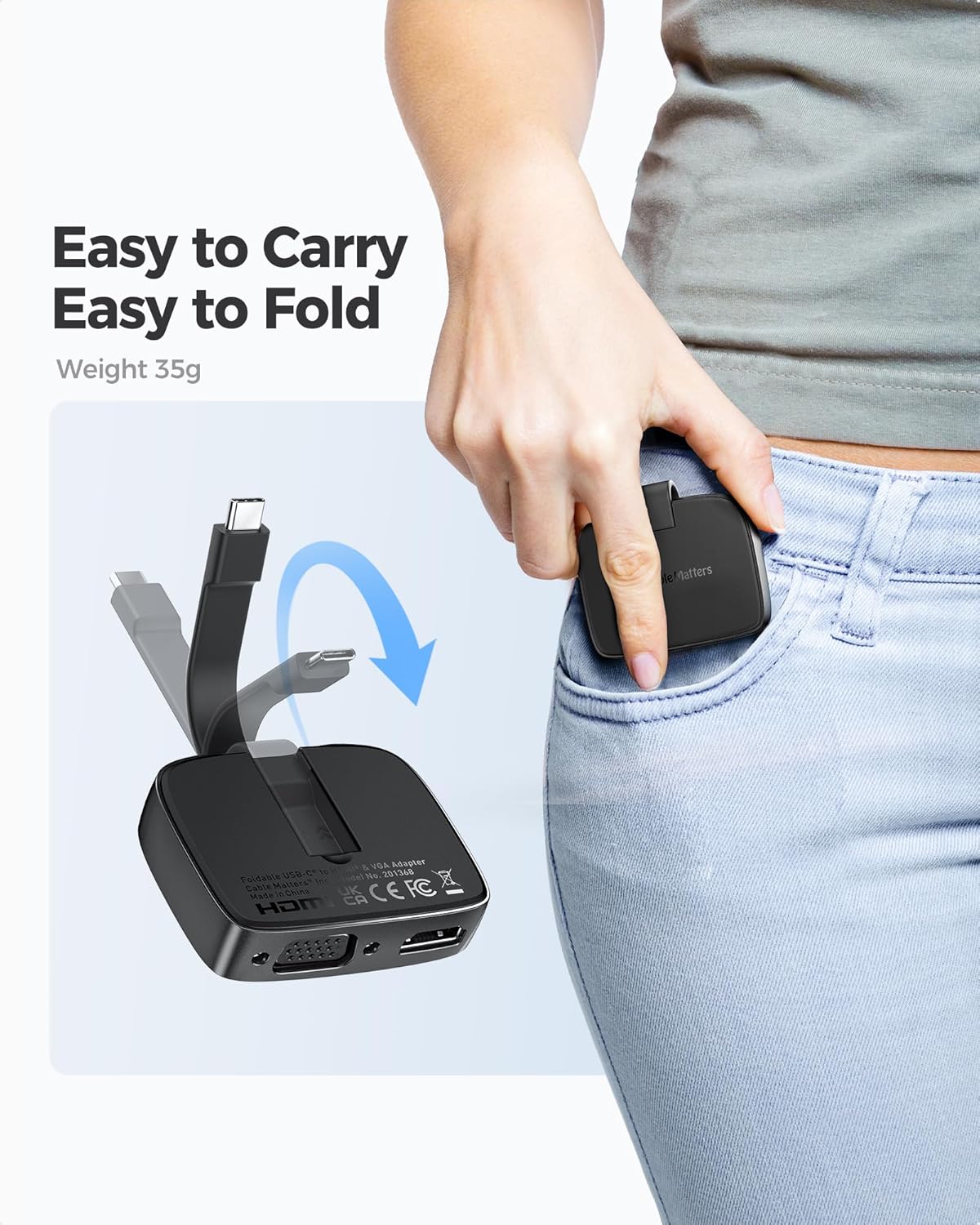 Адаптер-перехідник Cable Matters Type-C to HDMI (4K@60Hz), Type-C to VGA (1920x1080@60Hz) Black - Зображення 2