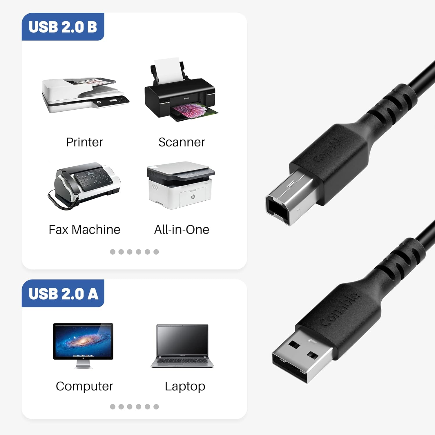 Кабель Conable USB 2.0 AM to BM Print Cable 2.4м, black - Зображення 2