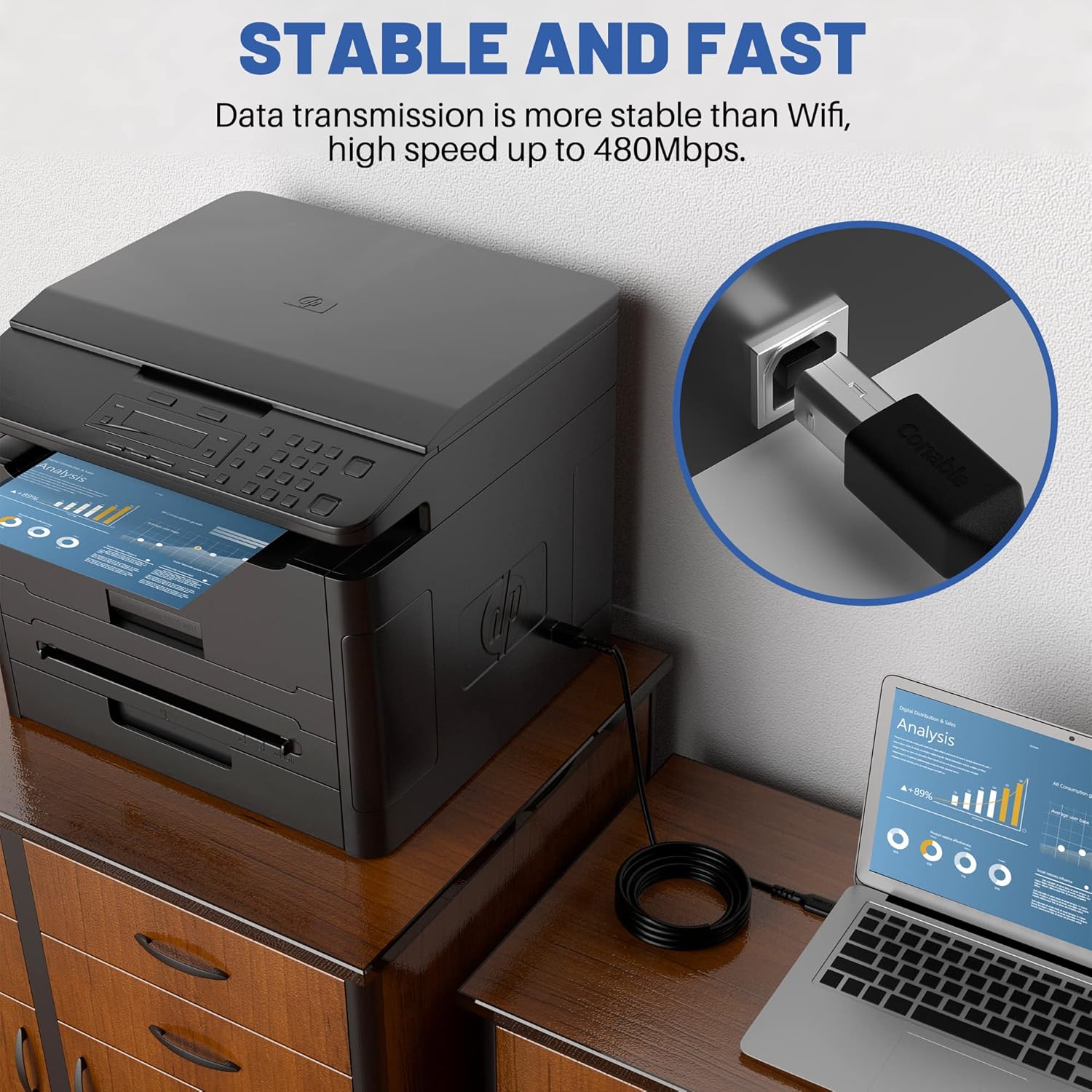 Кабель Conable USB 2.0 AM to BM Print Cable 2.4м, black - Зображення 3