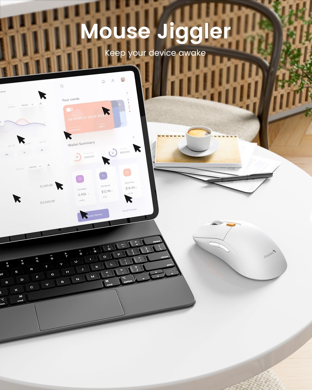 Миша ProtoArc EM15 Wireless Type A/C аккумуляторна, з функцією вігглер шейкер симулятор руху, біла - Зображення 3