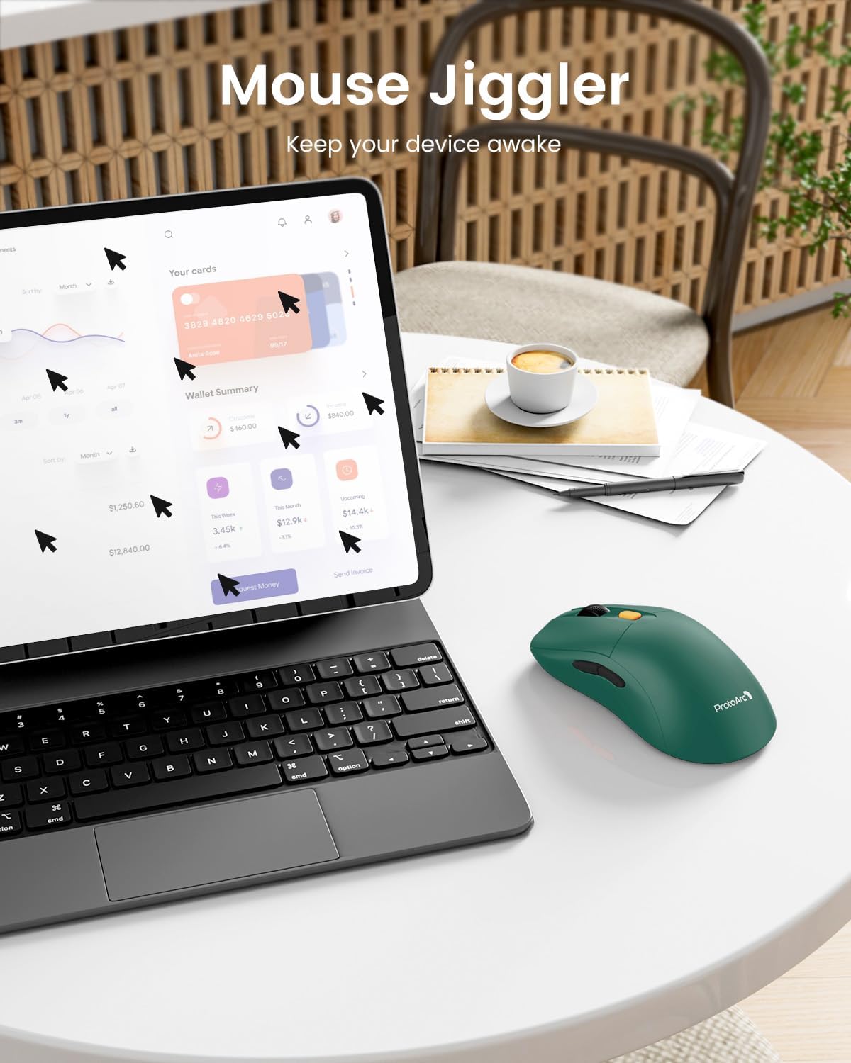 Миша ProtoArc EM15 Wireless Type A/C аккумуляторна, з функцією вігглер шейкер симулятор руху, зелена - Зображення 3