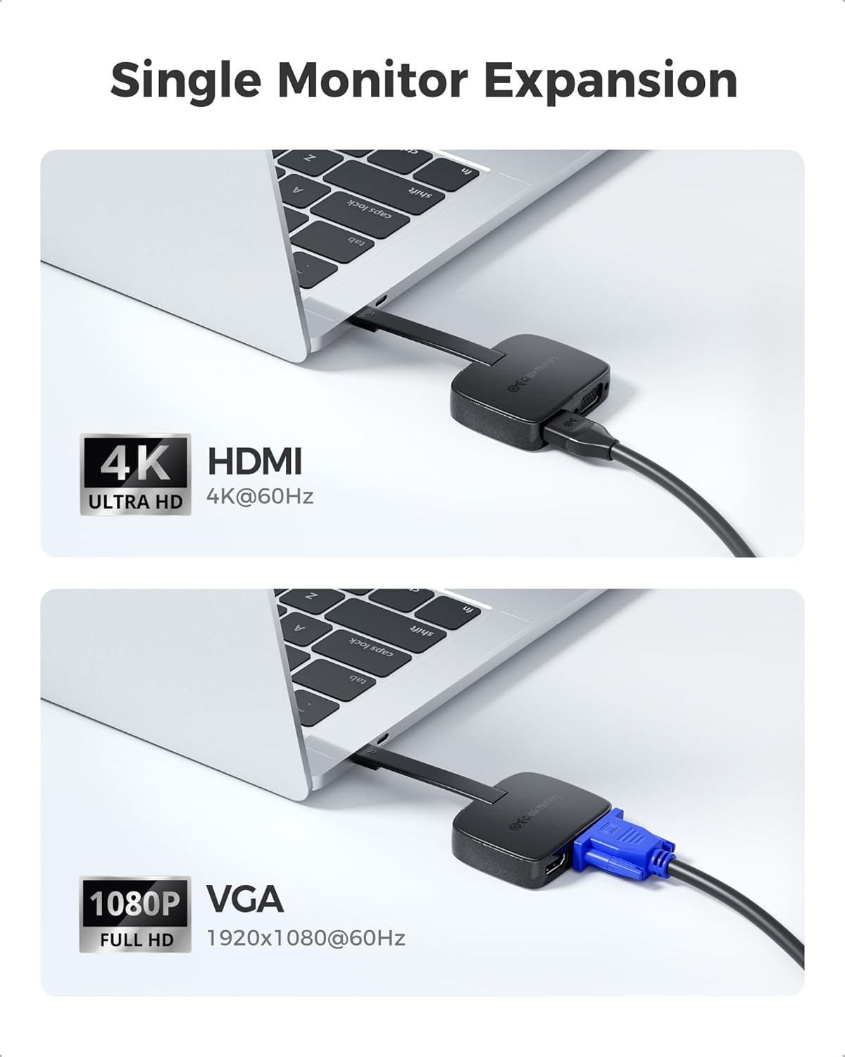 Адаптер-перехідник Cable Matters Type-C to HDMI (4K@60Hz), Type-C to VGA (1920x1080@60Hz) Black - Зображення 4