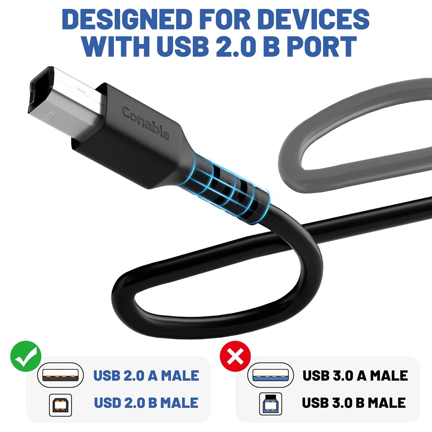 Кабель Conable USB 2.0 AM to BM Print Cable 2.4м, black - Зображення 4
