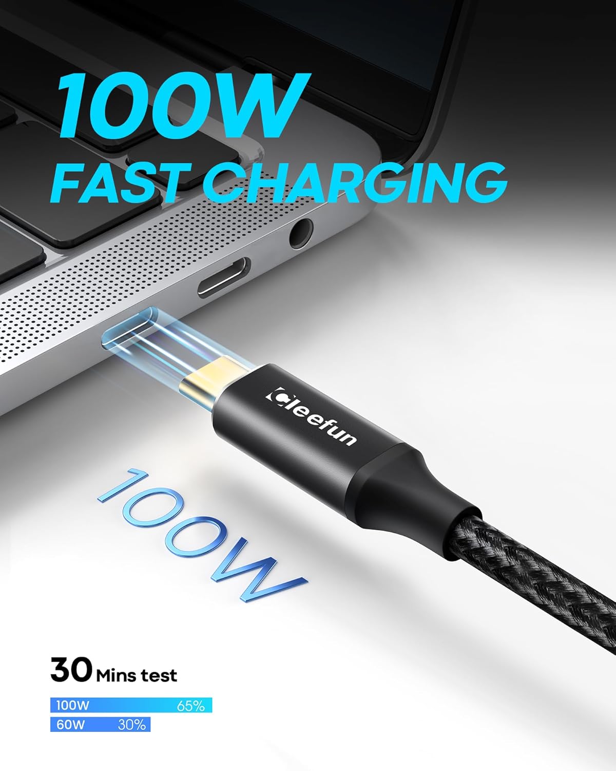 Кабель-подовжувач CLEEFUN Type-C to Type-C USB3.2 10Gbps 100W 0.3м, black - Зображення 4