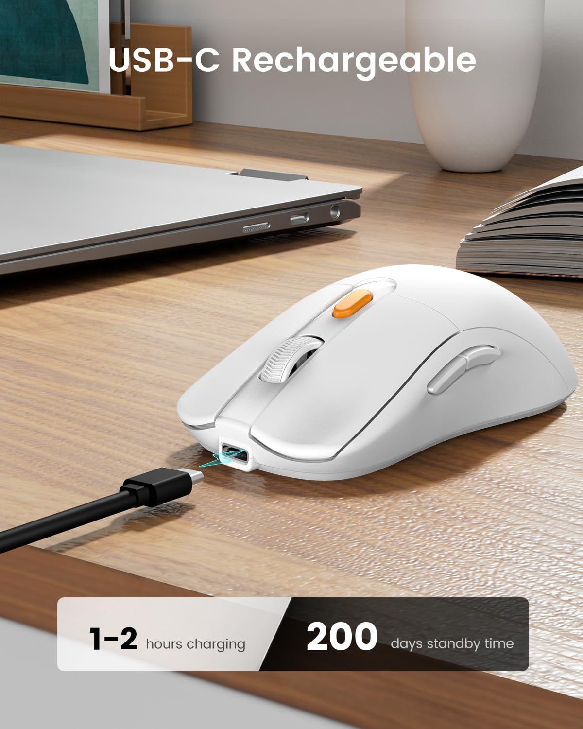 Миша ProtoArc EM15 Wireless Type A/C аккумуляторна, з функцією вігглер шейкер симулятор руху, біла - Зображення 4