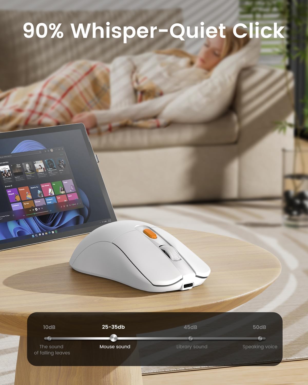 Миша ProtoArc EM15 Wireless Type A/C аккумуляторна, з функцією вігглер шейкер симулятор руху, біла - Зображення 5