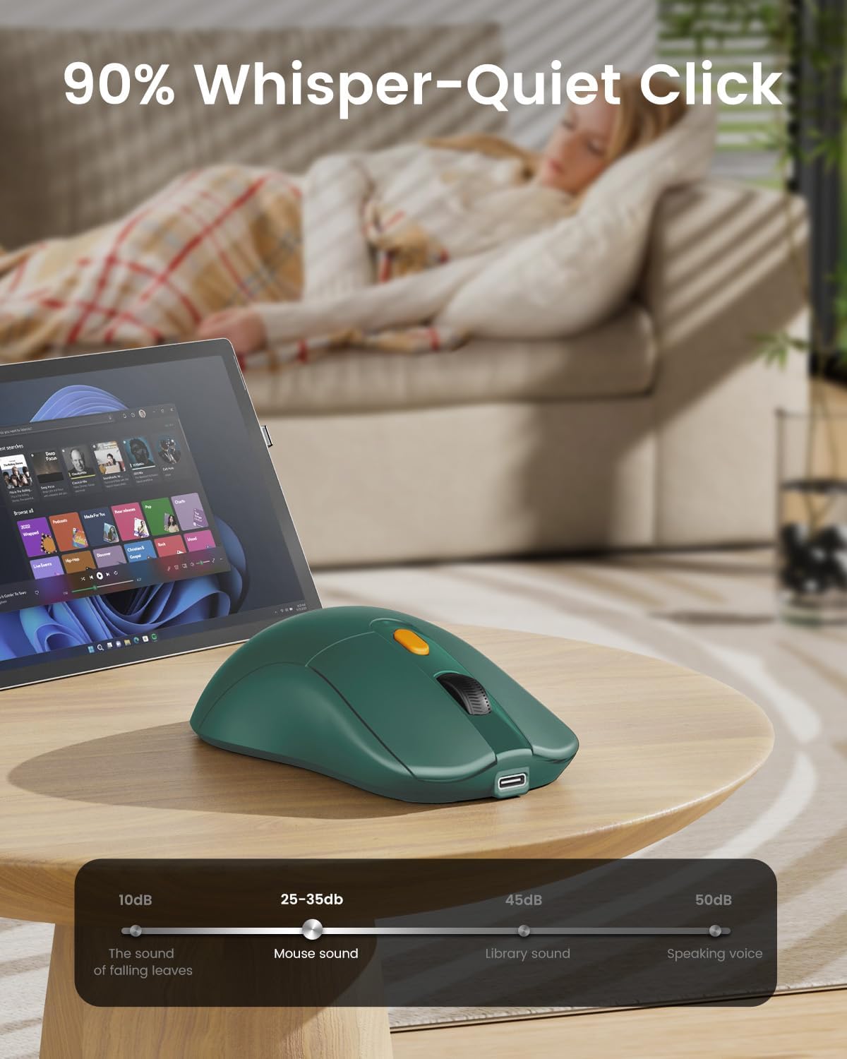 Миша ProtoArc EM15 Wireless Type A/C аккумуляторна, з функцією вігглер шейкер симулятор руху, зелена - Зображення 5