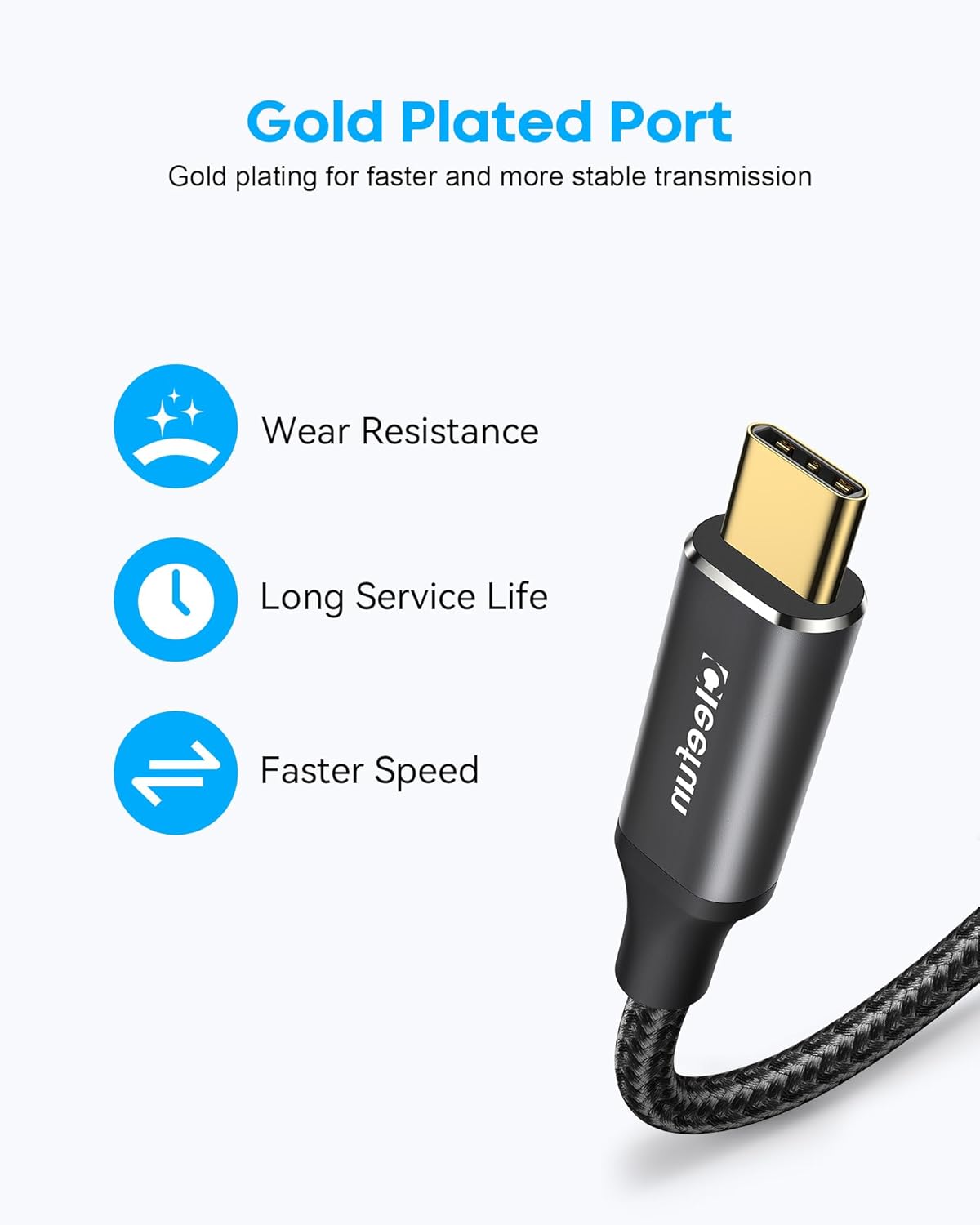 Кабель-подовжувач CLEEFUN Type-C to Type-C USB3.2 10Gbps 100W 0.3м, black - Зображення 6