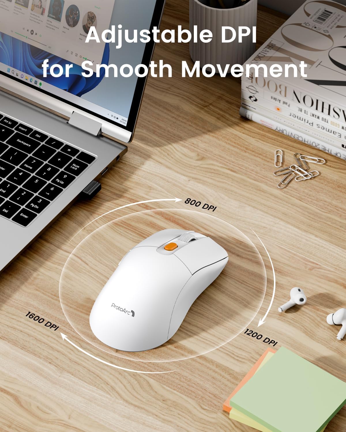 Миша ProtoArc EM15 Wireless Type A/C аккумуляторна, з функцією вігглер шейкер симулятор руху, біла - Зображення 6