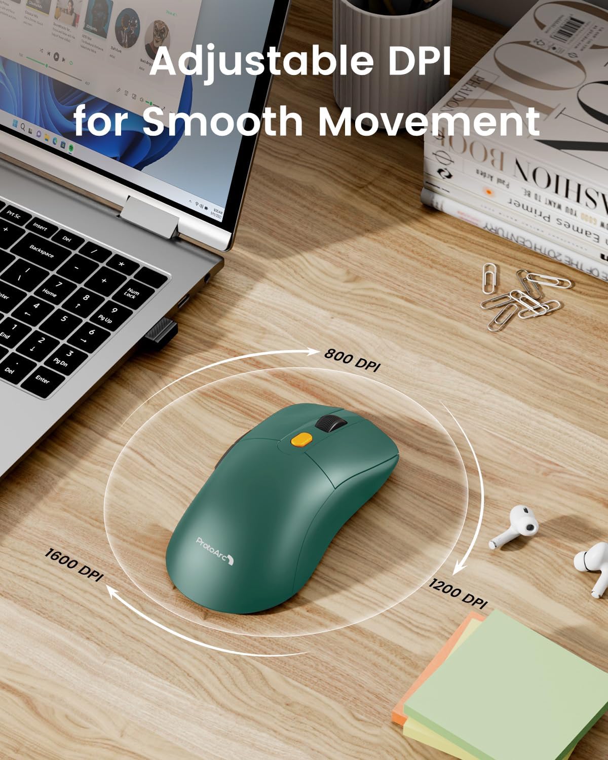 Миша ProtoArc EM15 Wireless Type A/C аккумуляторна, з функцією вігглер шейкер симулятор руху, зелена - Зображення 6