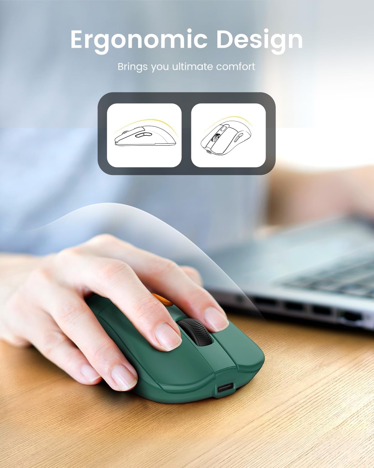 Миша ProtoArc EM15 Wireless Type A/C аккумуляторна, з функцією вігглер шейкер симулятор руху, зелена - Зображення 7