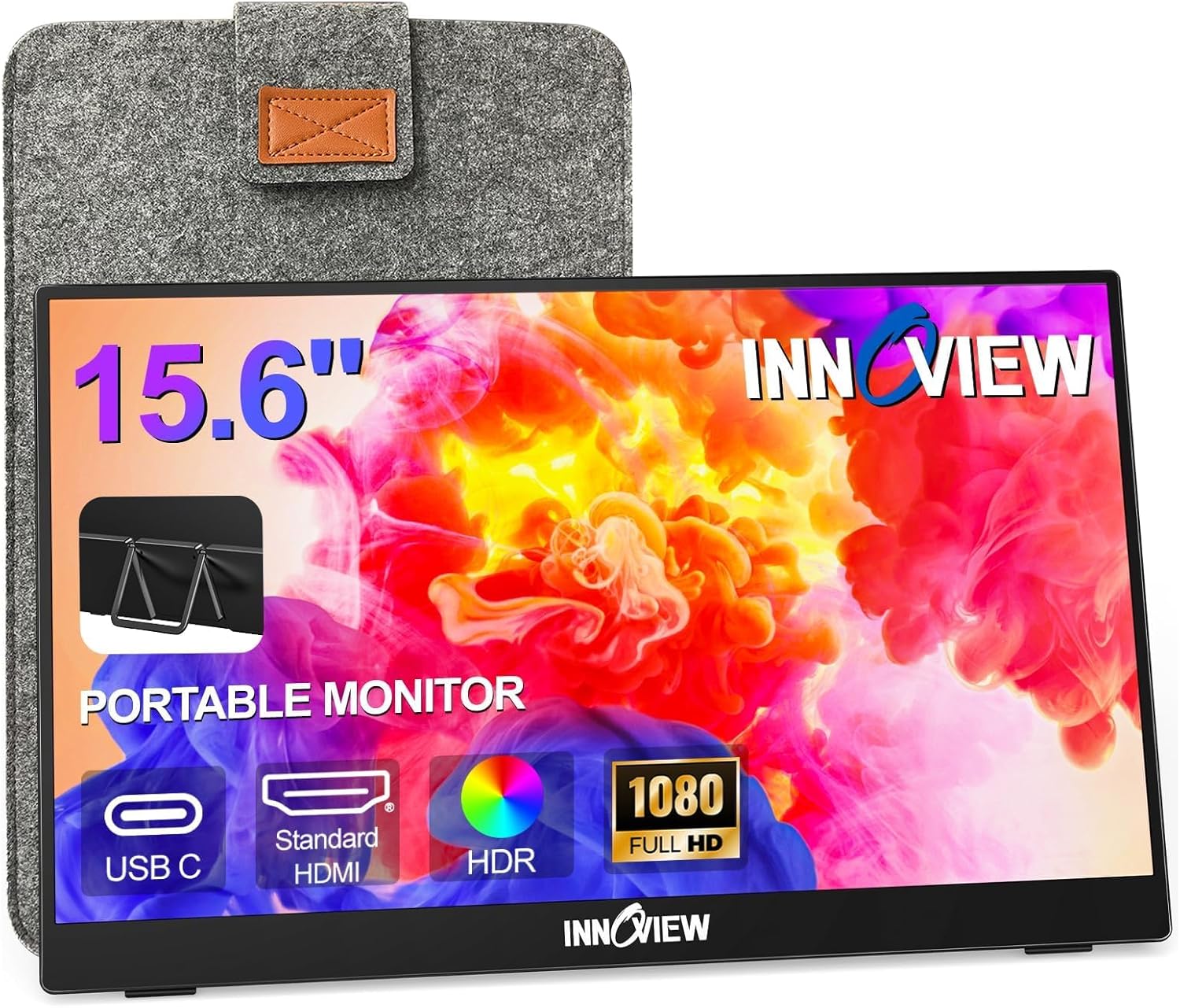 Монітор портативний InnoView INVPM001 15.6" 1080P FHD USB-C, HDMI, HDR, IPS, VESA Mount & Protective Sleeve