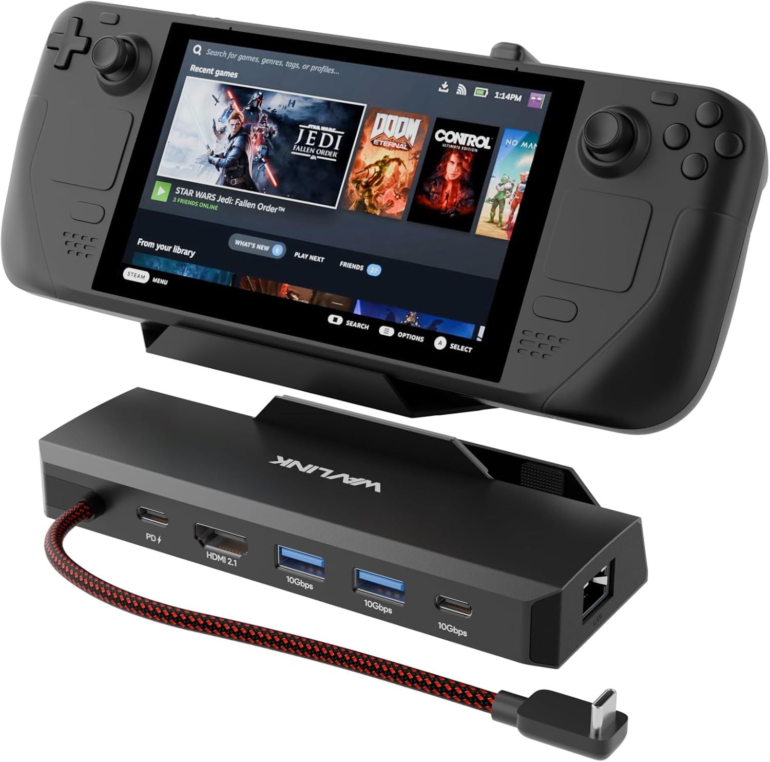 Док-станція WAVLINK для Steam Deck/ROG Ally/Legion Go Dock, 6-в-1 HDMI 4K@144Hz, Gigabit Ethernet, USB-A та 100 Вт USB-C