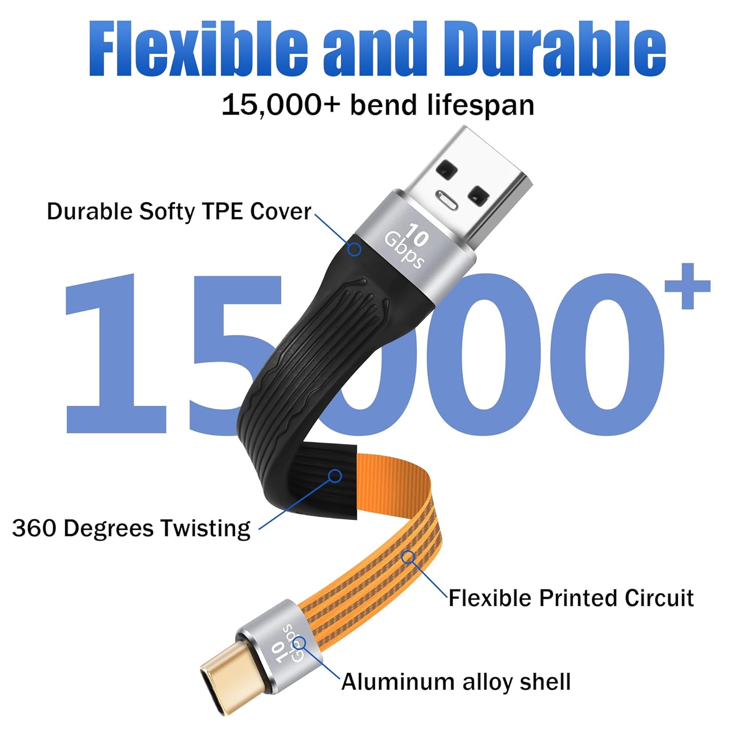 Кабель Purcopper USB A to USB-C 15Вт, USB 3.1, 10Gbps, 0.12м, black - Зображення 2