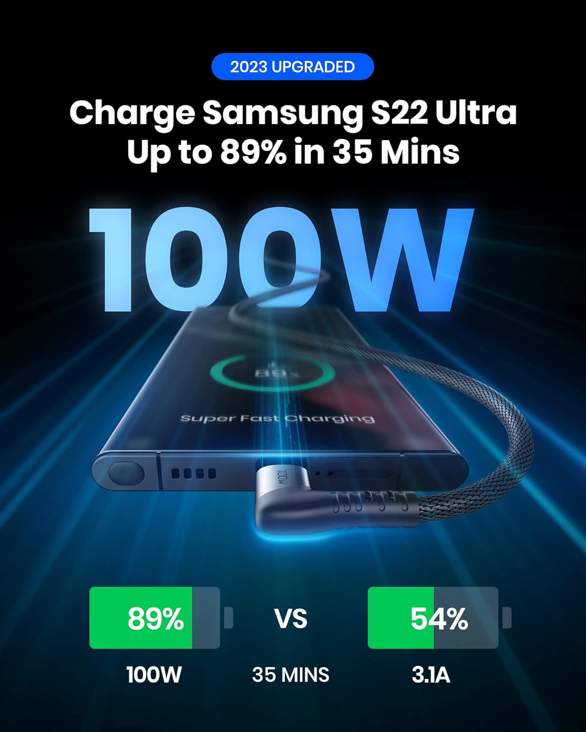 Кабель SAFUEL Type-C to Type-C 100Вт, 90 Degree Angle, black, 2м - Зображення 2